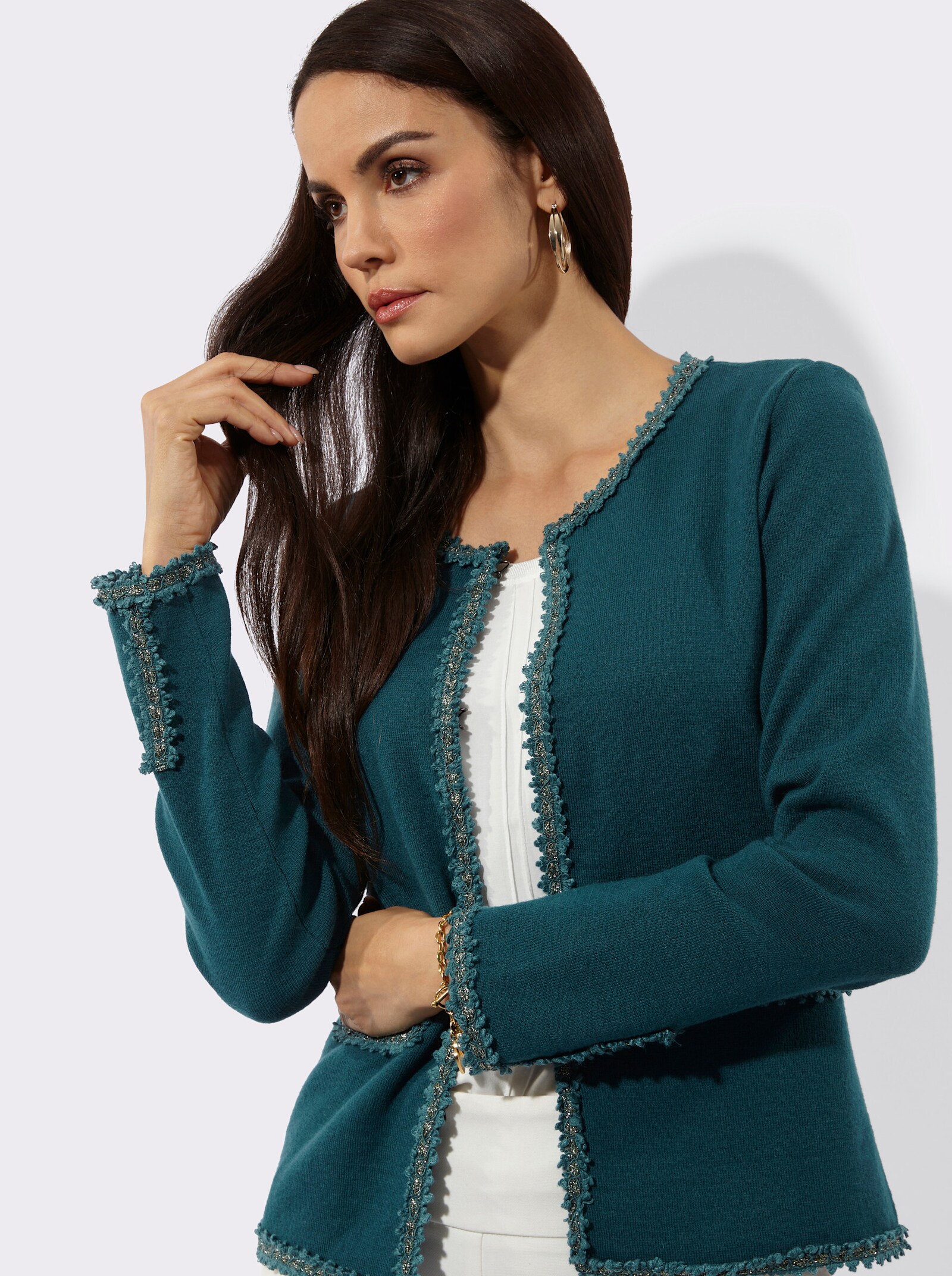 Strickjacke mit Woll-Anteil - petrol