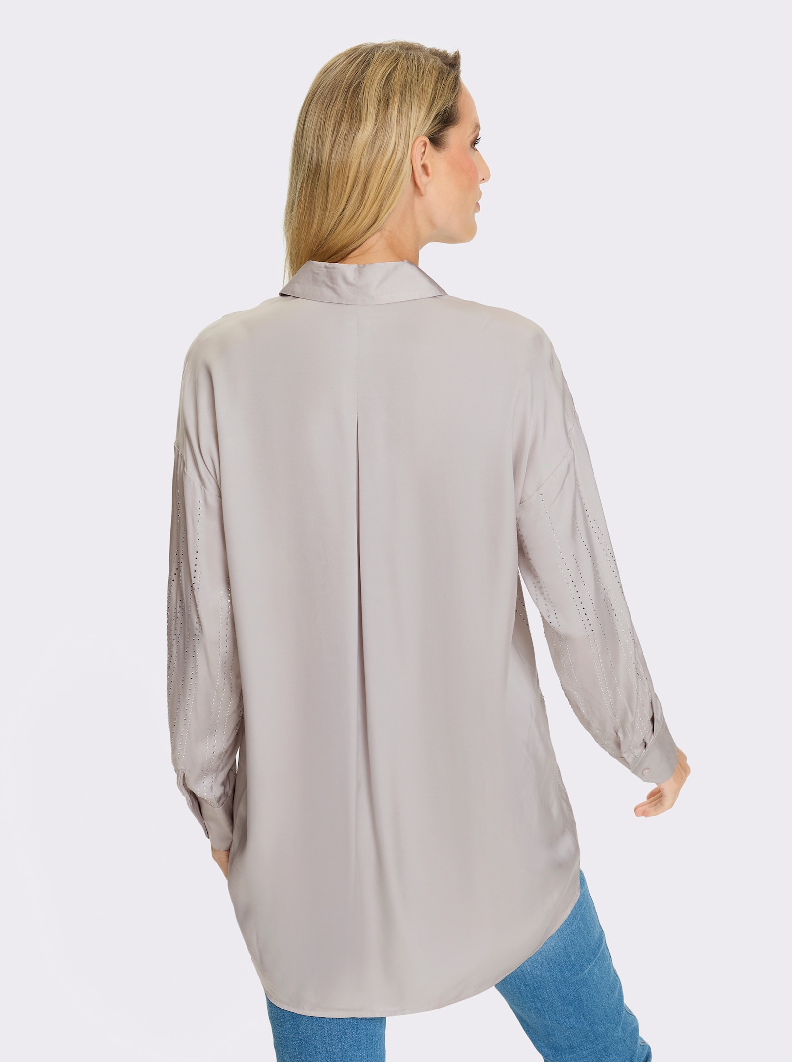 heine Longbluse mit Ziersteinen - hellgrau