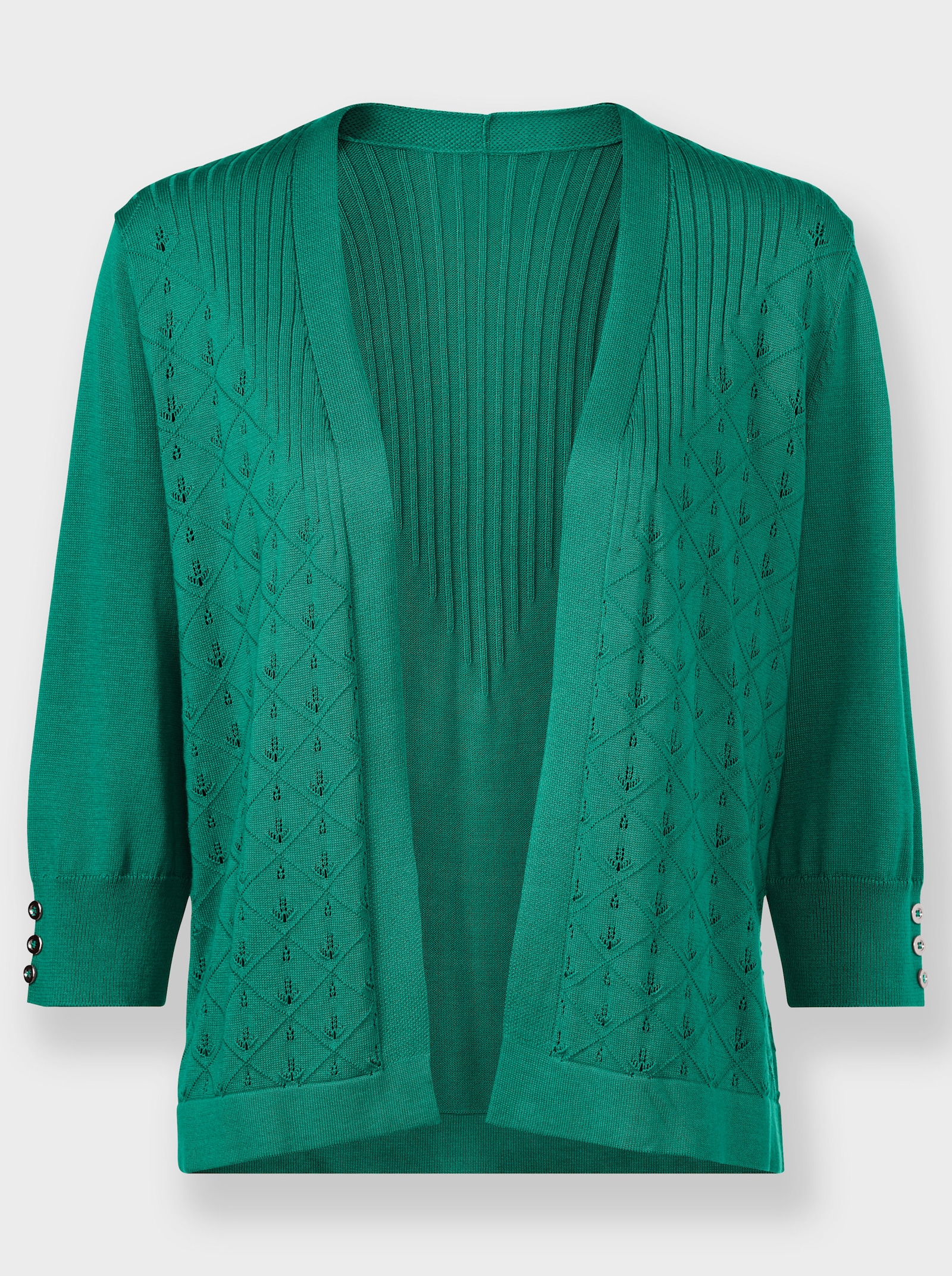 Ajourstrickjacke in kürzerer Form - smaragd