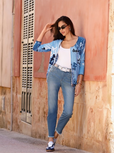 heine Strickjacke mit Print - himmelblau-eisblau-bedruckt