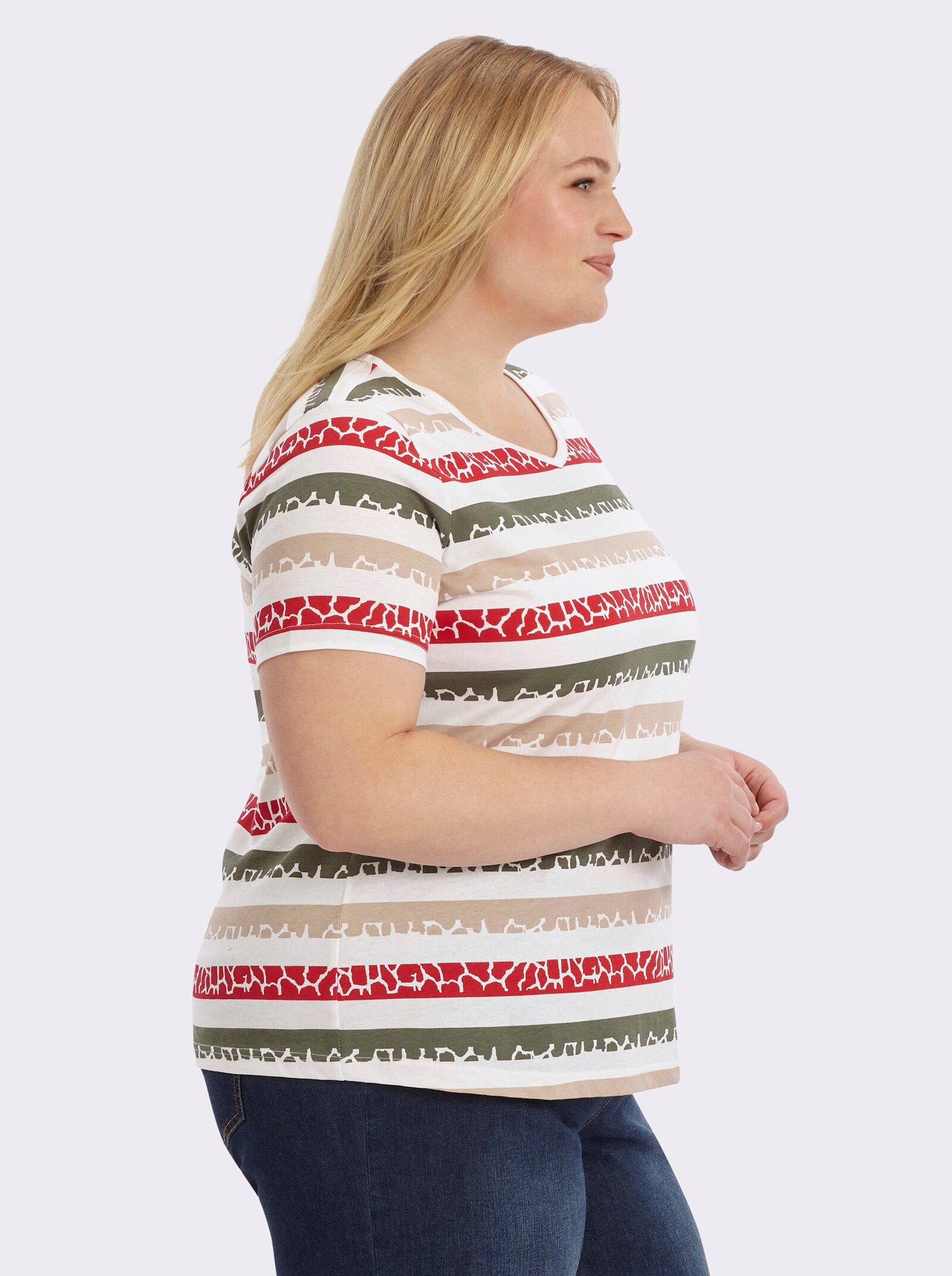 Print-Shirt mit Ringel-Muster - khaki-rot-gestreift