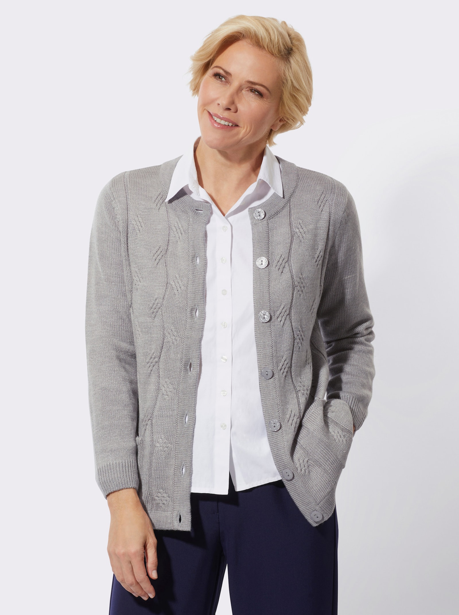 Vest met kabelpatroon - steengrijs/gemêleerd