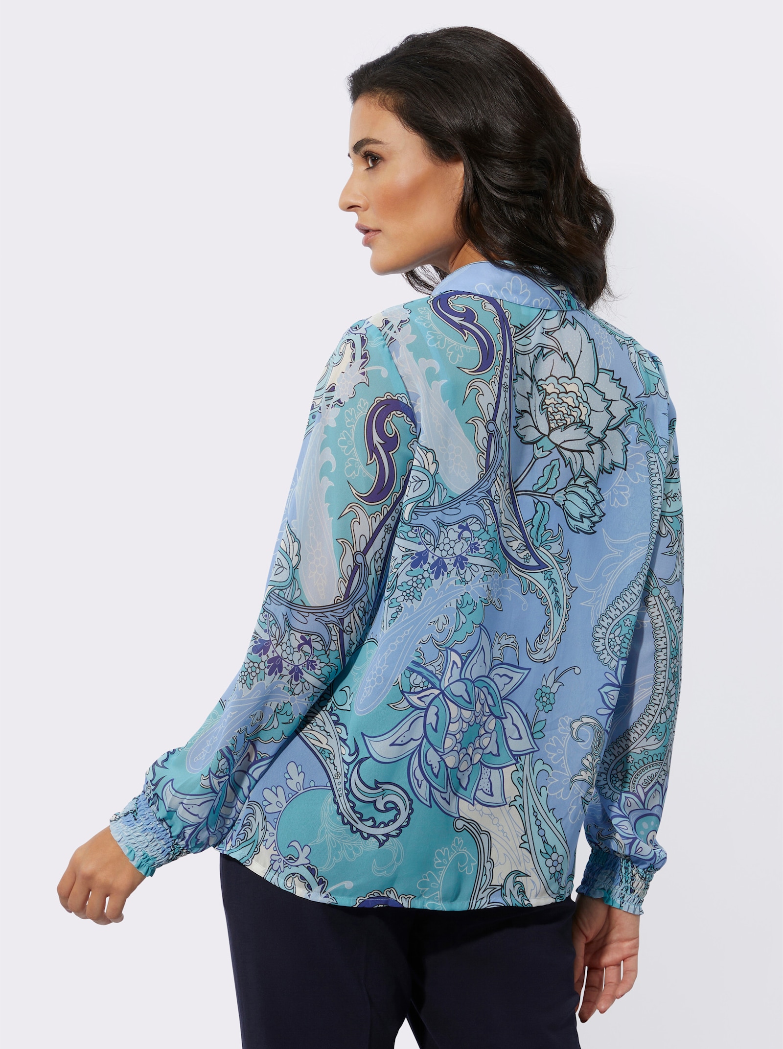 Druckbluse in leichter Georgette-Qualität - himmelblau-eisblau-bedruckt