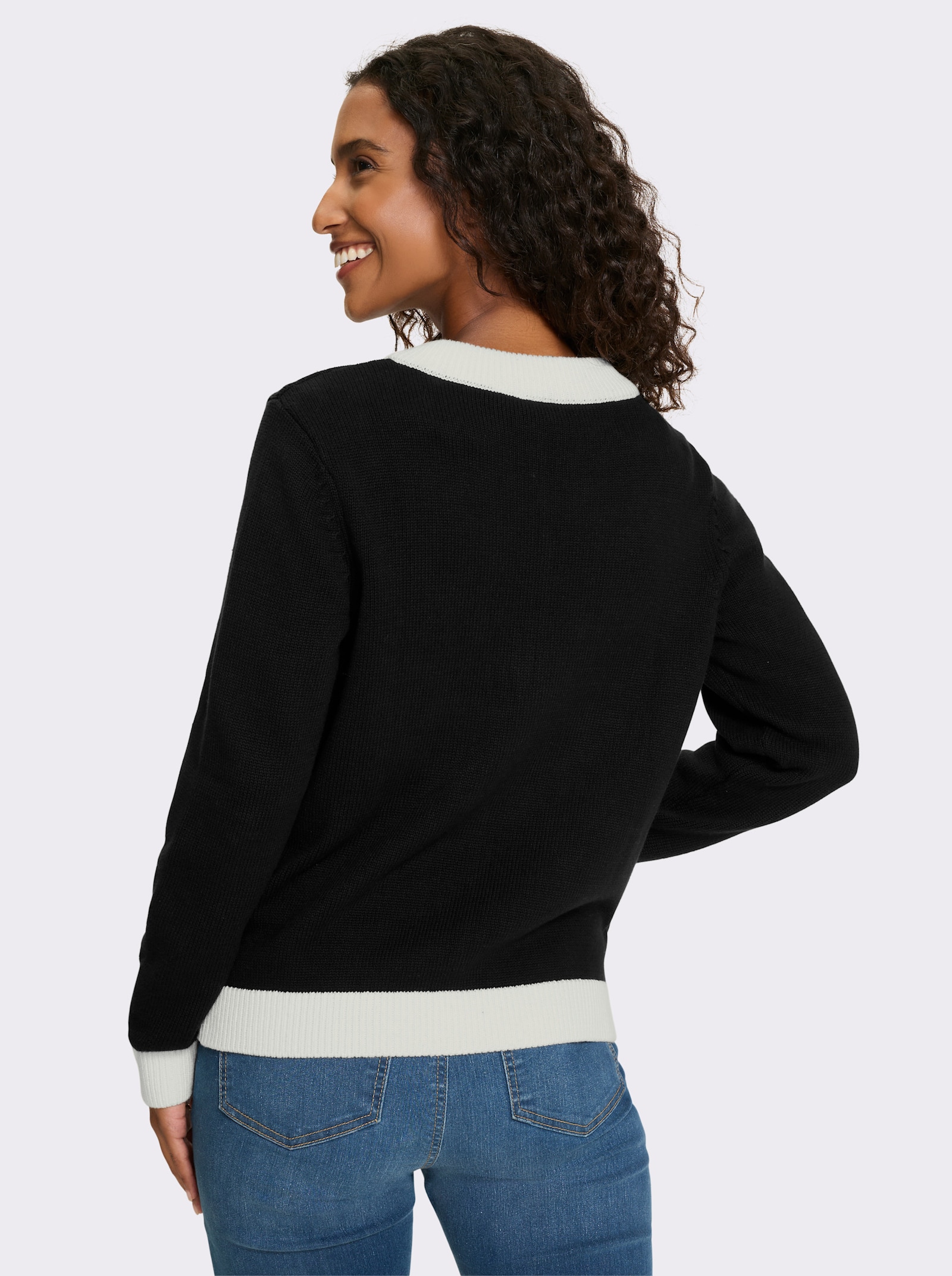 heine Strickjacke mit Blockstreifen - schwarz-ecru