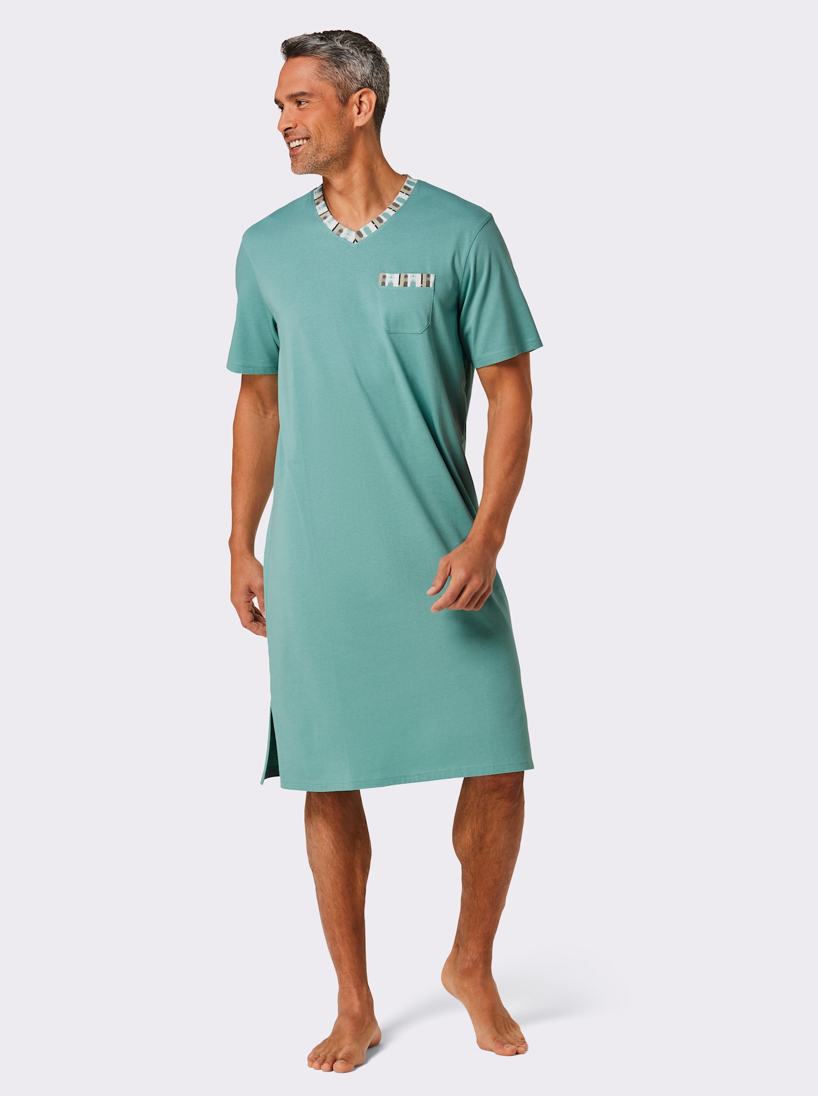 wäschepur men Nachthemden - ecru/salie bedrukt + salie