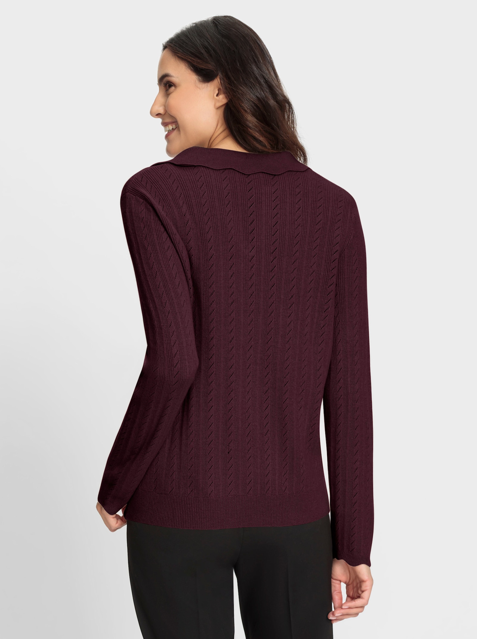 Polopullover met golvende boord - bordeaux