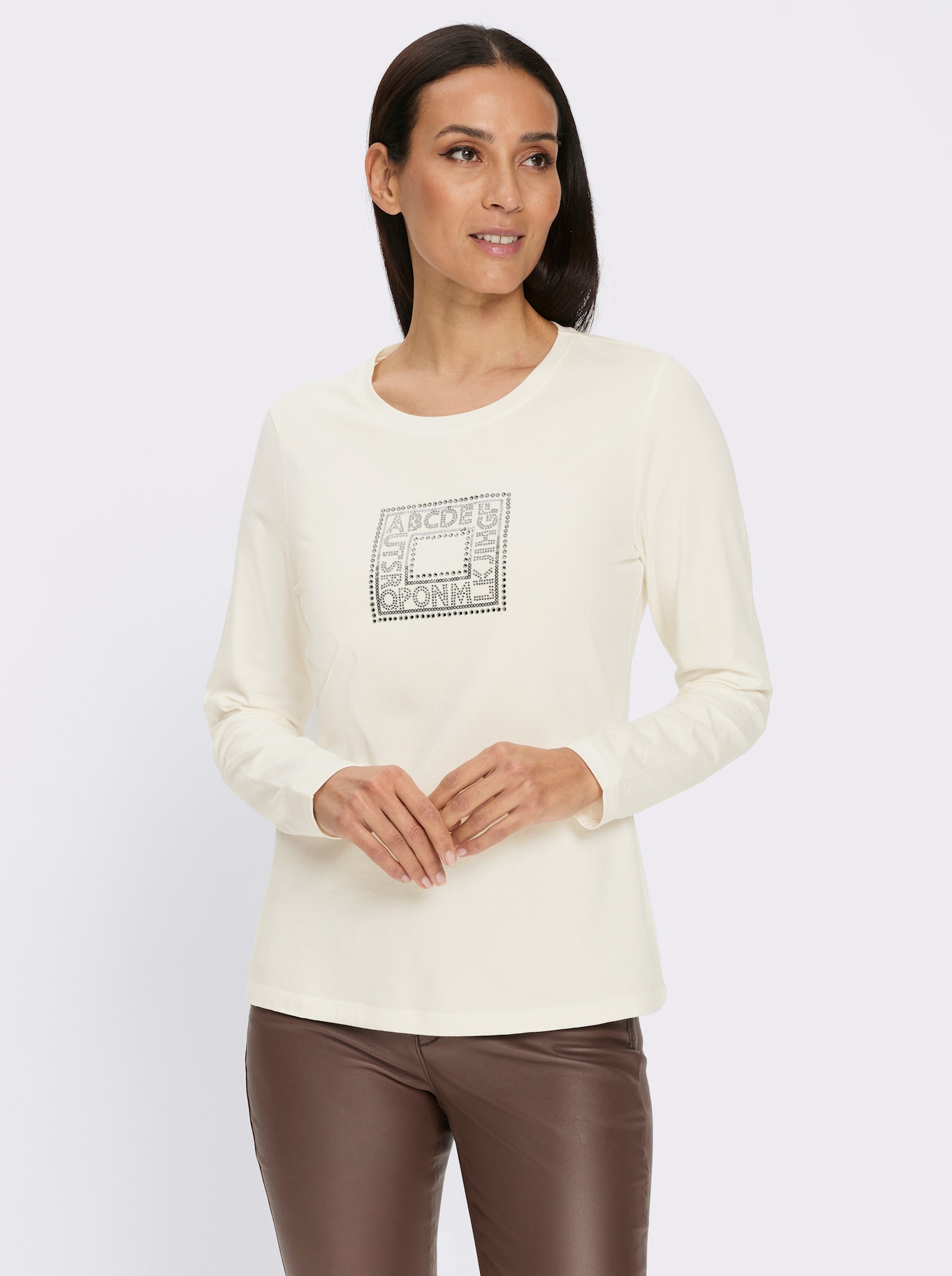 heine Langarmshirt mit Glitzersteinchen - ecru