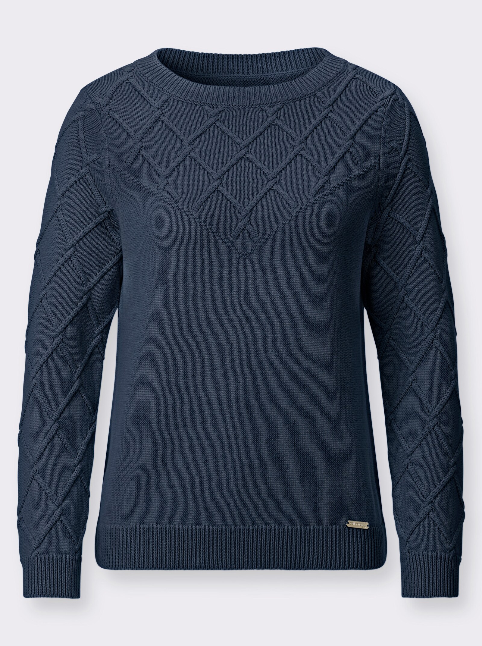 Baumwollpullover mit Rautenmuster - dunkelblau