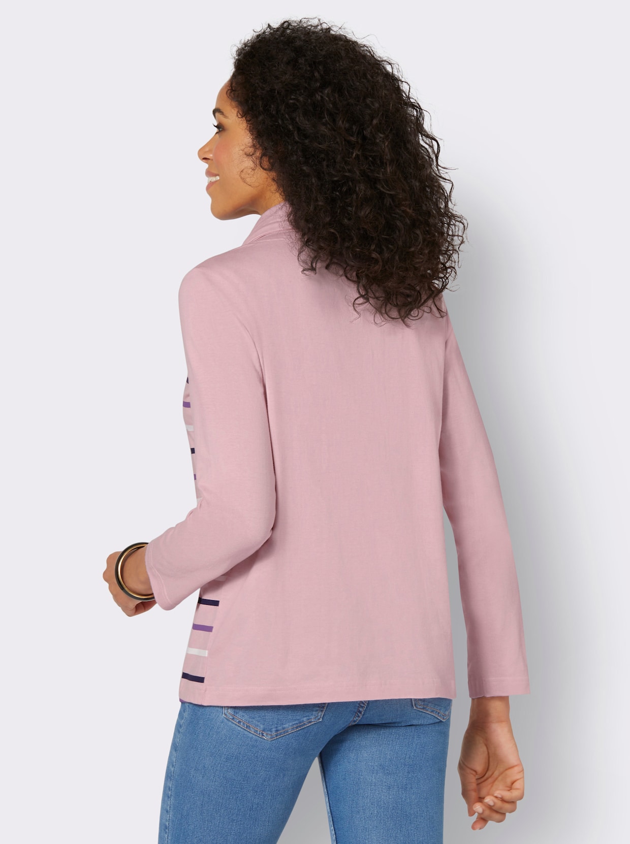 Stehkragenshirt - rosé-geringelt