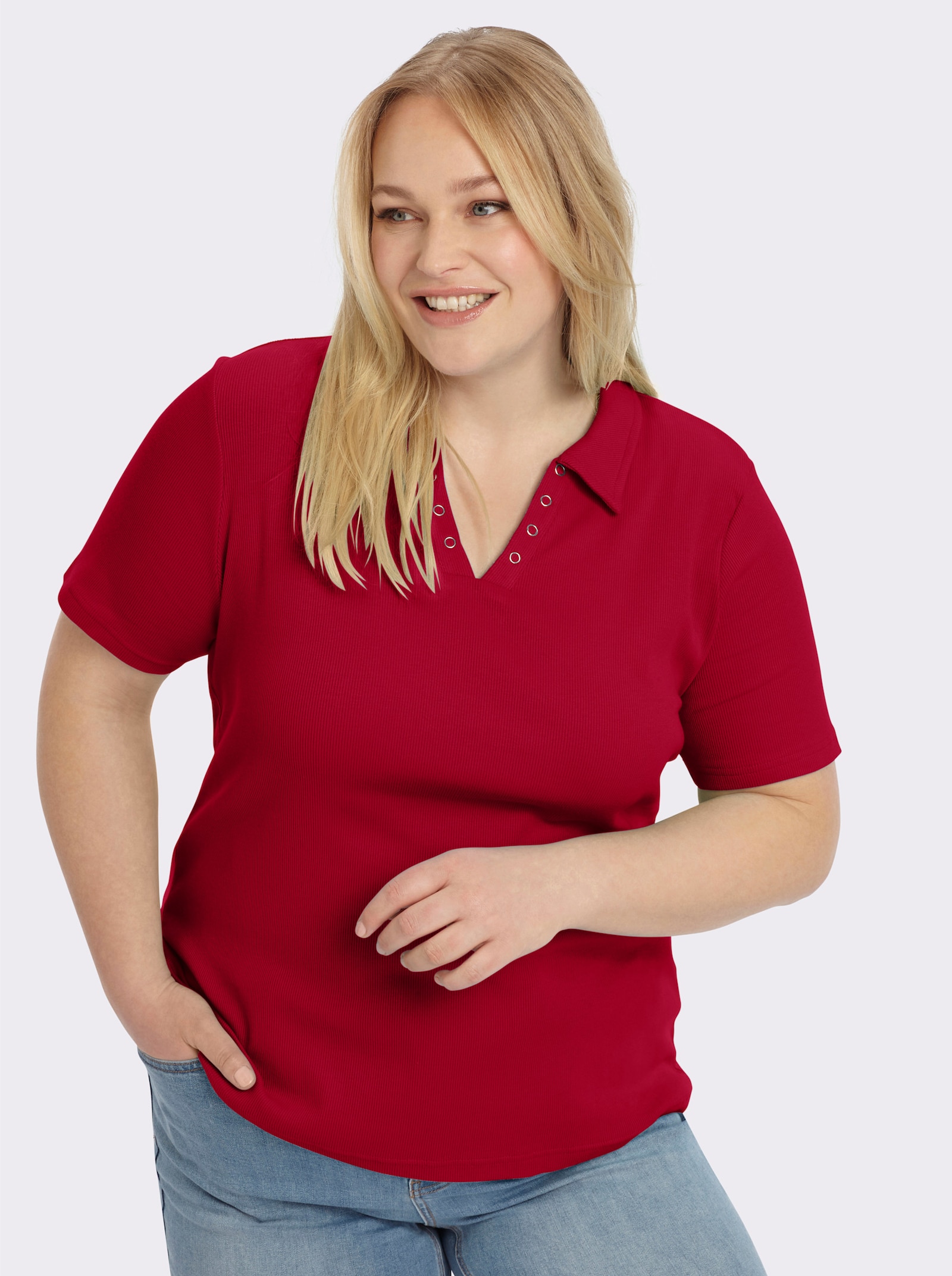 Poloshirt mit Ösen-Verzierung - rot