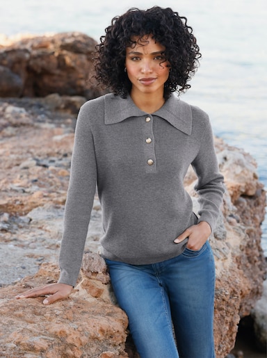 heine Langarm-Pullover mit Seitenschlitzen - grau-meliert