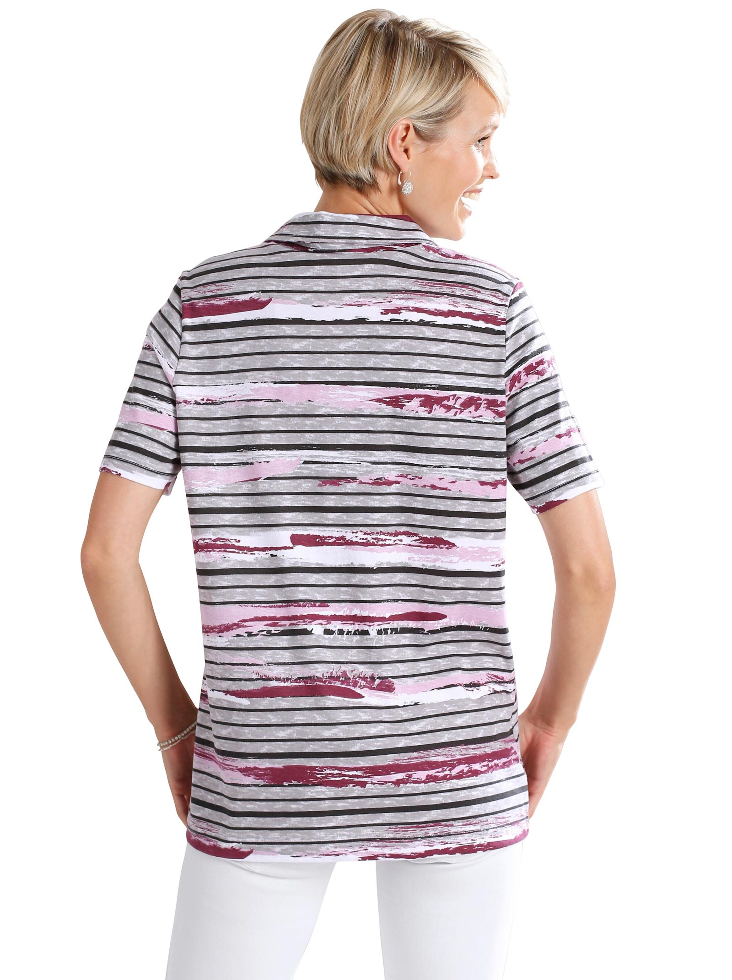 Poloshirt - flieder-grau-geringelt