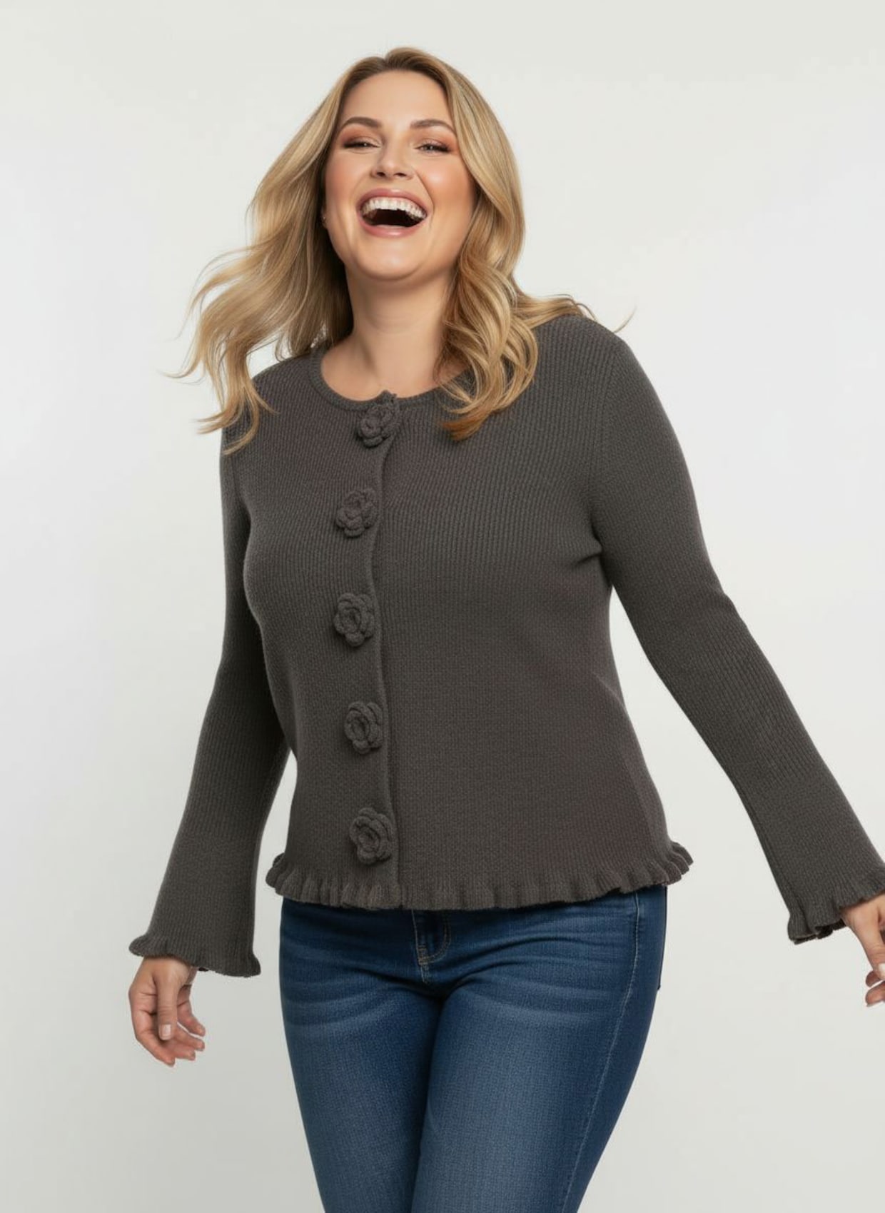 Strickjacke mit Druckknöpfen - graphit