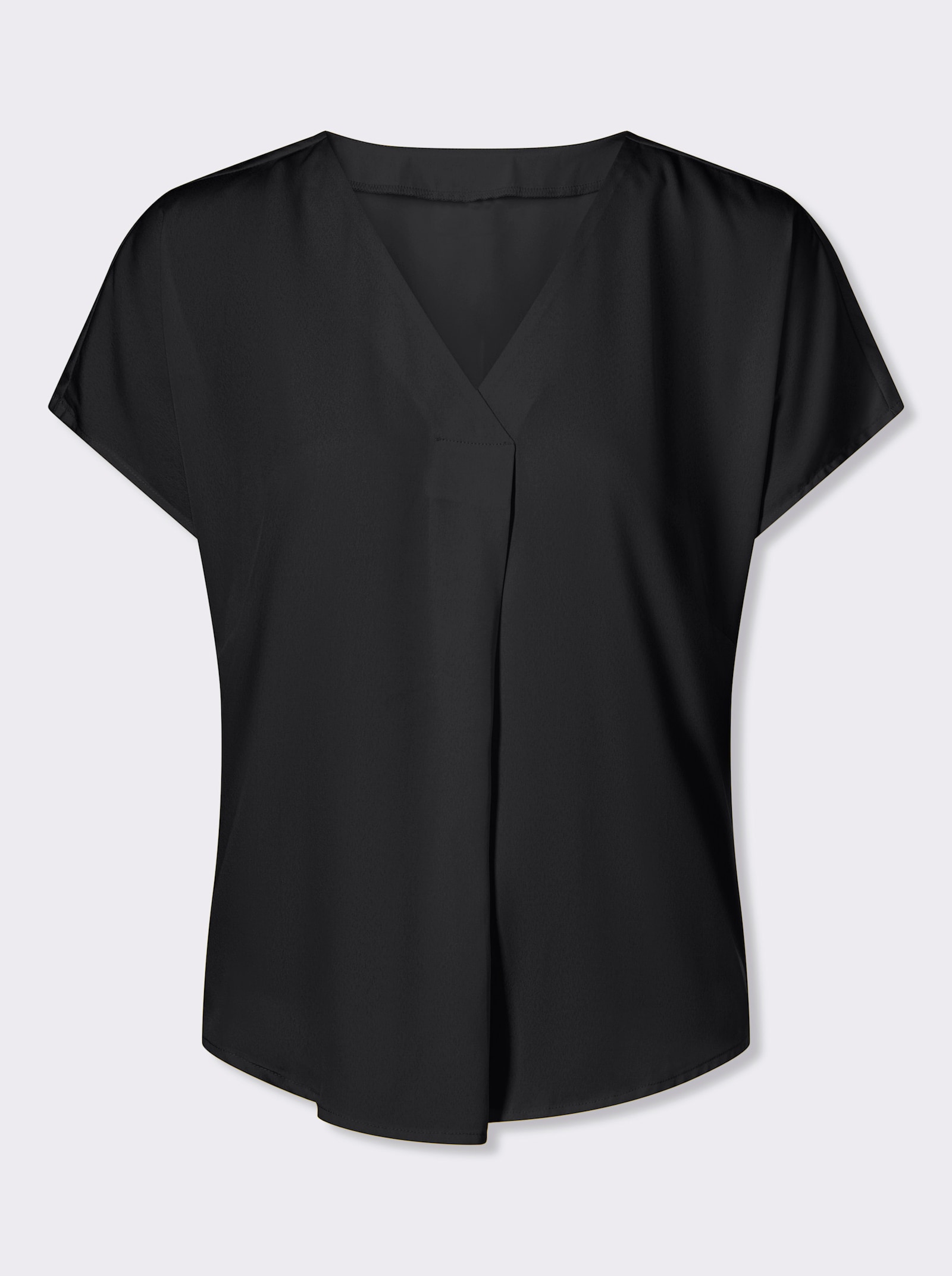 Kurzarm-Bluse mit Falte im Vorderteil - schwarz