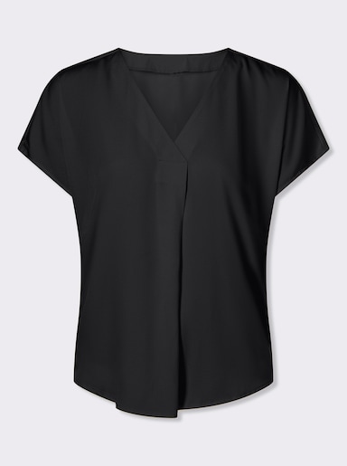 Blouse met korte mouwen en plooi voor - zwart