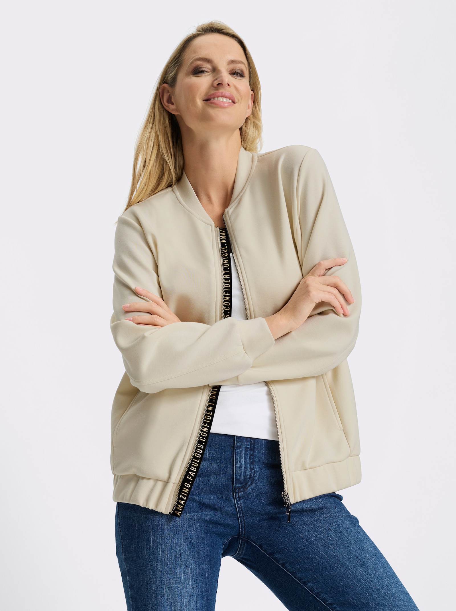 heine Shirtjacke mit 2-Wege-Reissverschluss - champagner