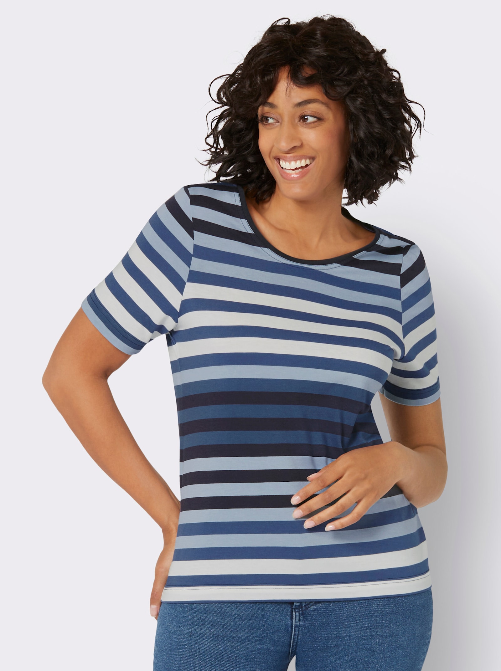 Tričko s krátkým rukávem a vzorem z barvené příze - modrá-námořnická modrá-proužek