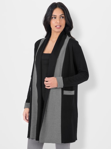 Shirtjacke in Interlock-Jersey-Qualität - schwarz-grau-meliert