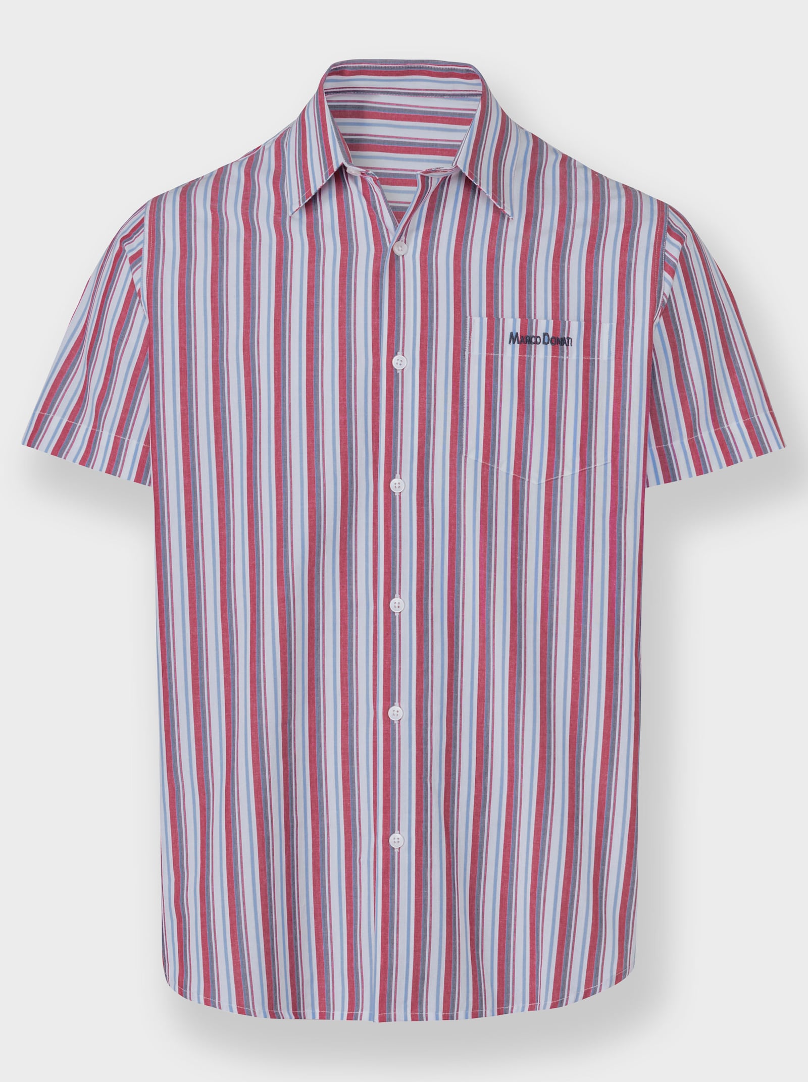 Marco Donati Kurzarmhemd garngefärbt und bügelfrei - erdbeere-eisblau-gestreift
