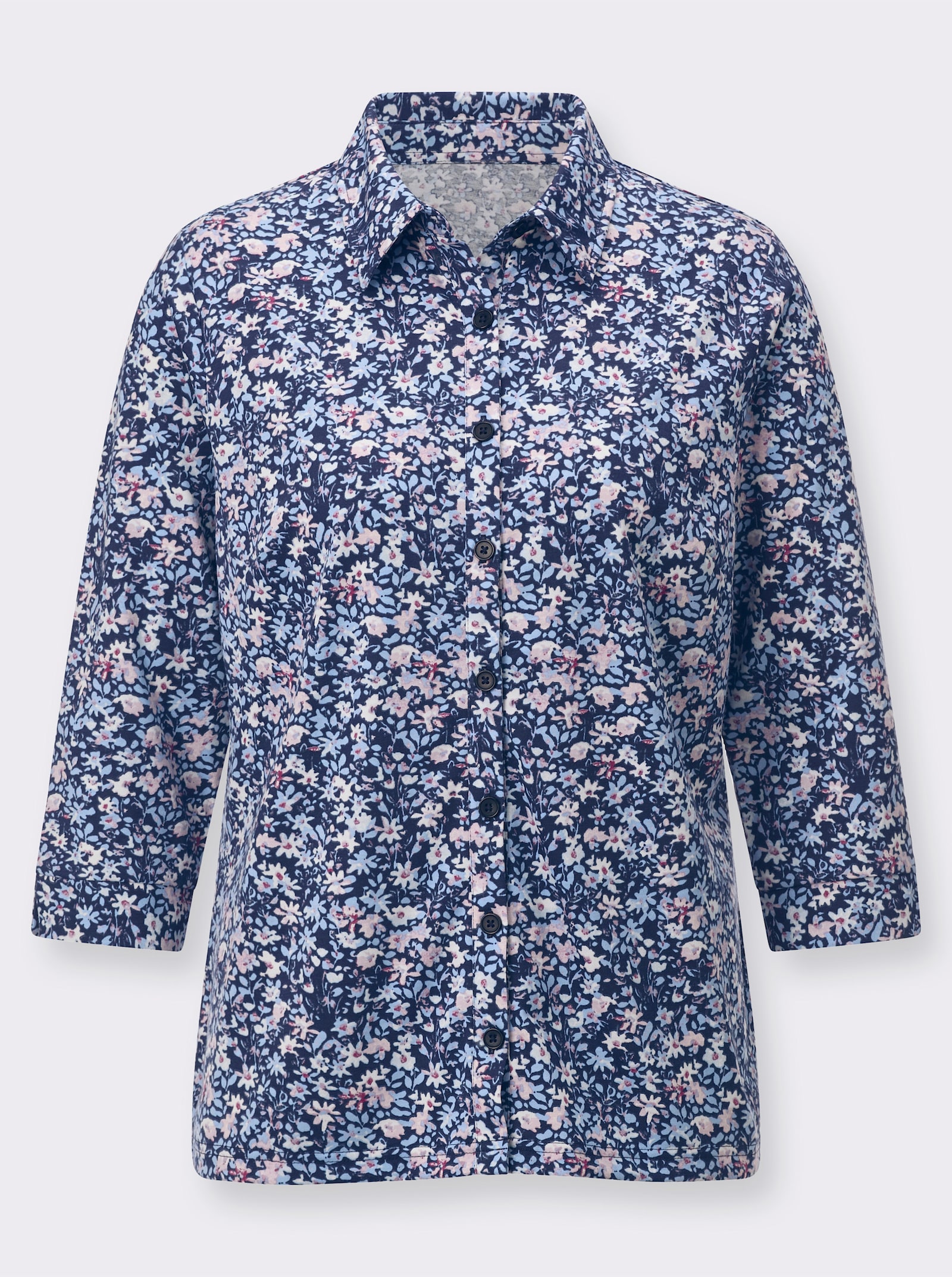 Jerseyblouse van vormvast materiaal - marine/rosé bedrukt