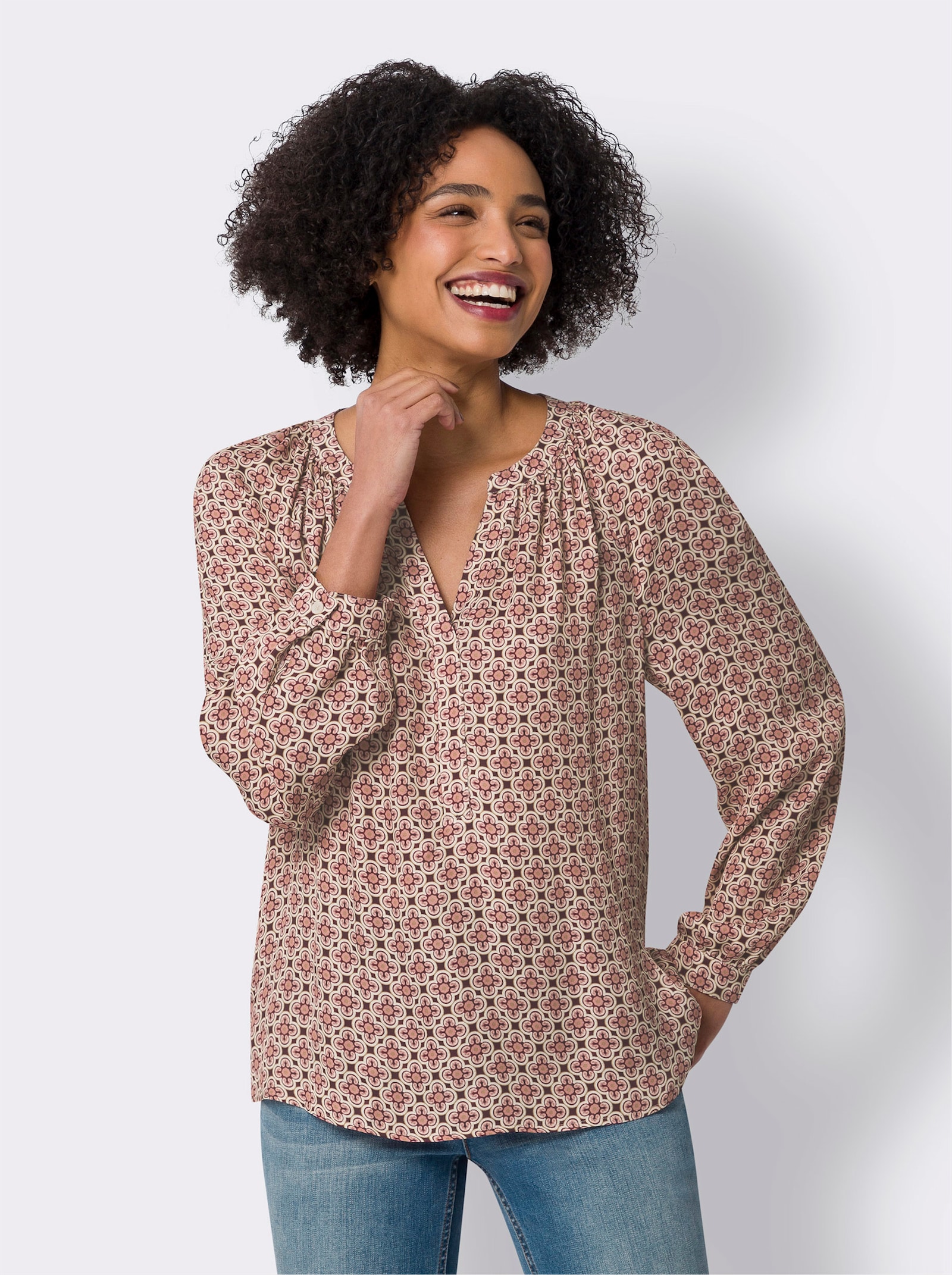 heine Comfortblouse van satijn - rozenkwarts/champagne bedrukt