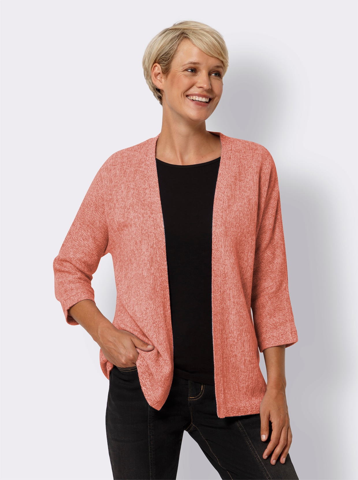 Strickjacke - grapefruit-weiß-meliert