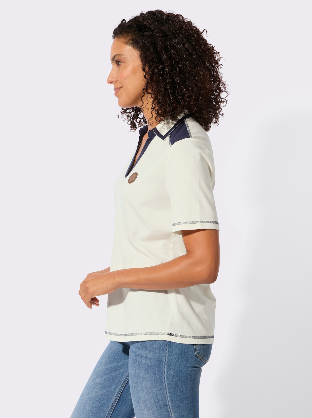 Kurzarmshirt - ecru-marine