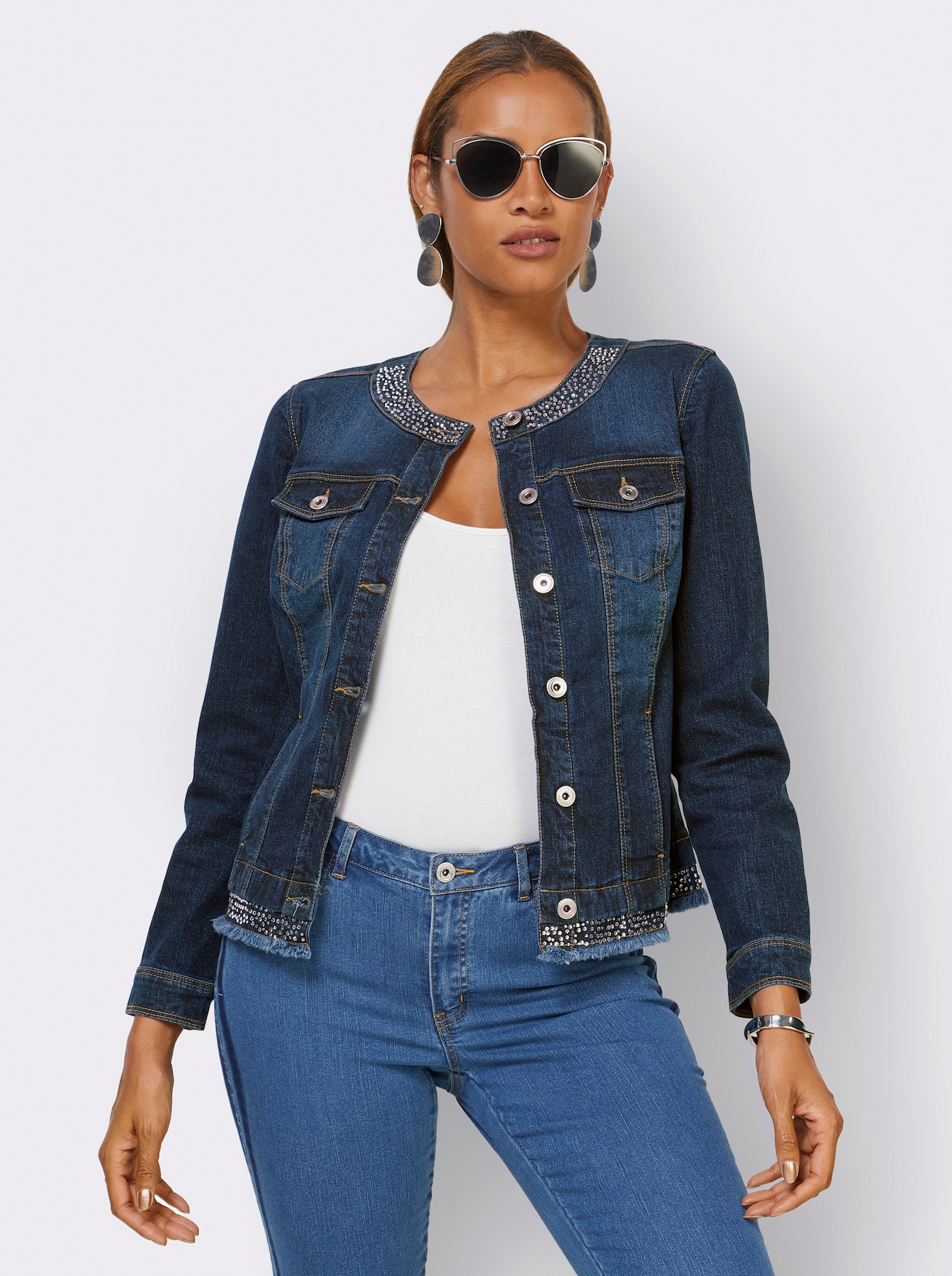 Jeansblazer mit Fransenkanten - dark blue