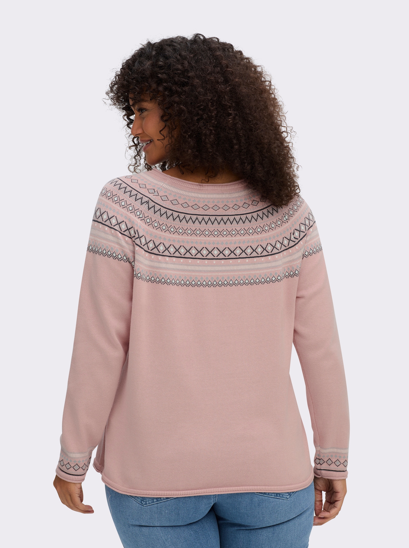 Norwegerpullover aus reiner Baumwolle - rosé-gemustert