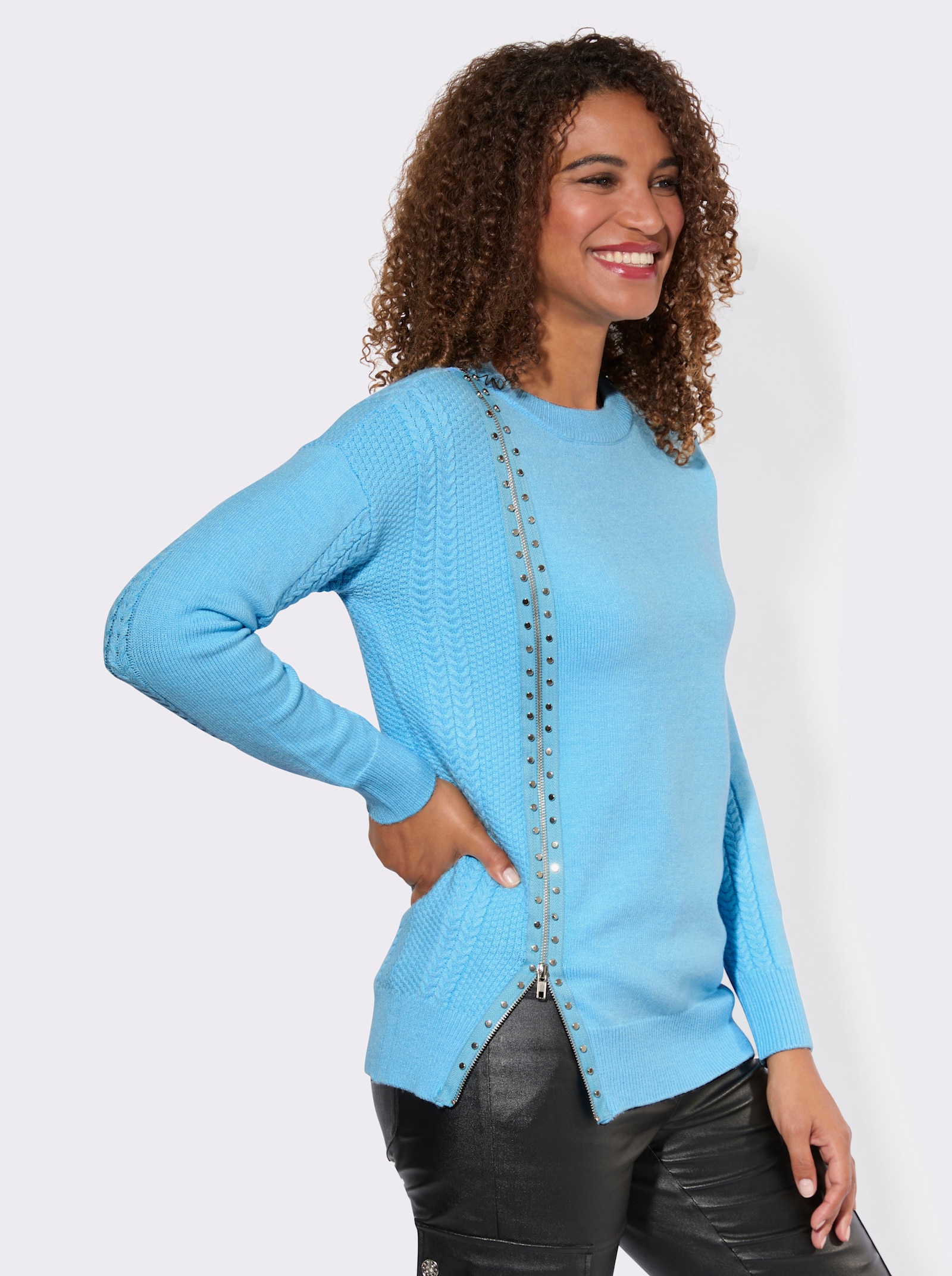 Pullover mit Zopfstrick-Details - aqua