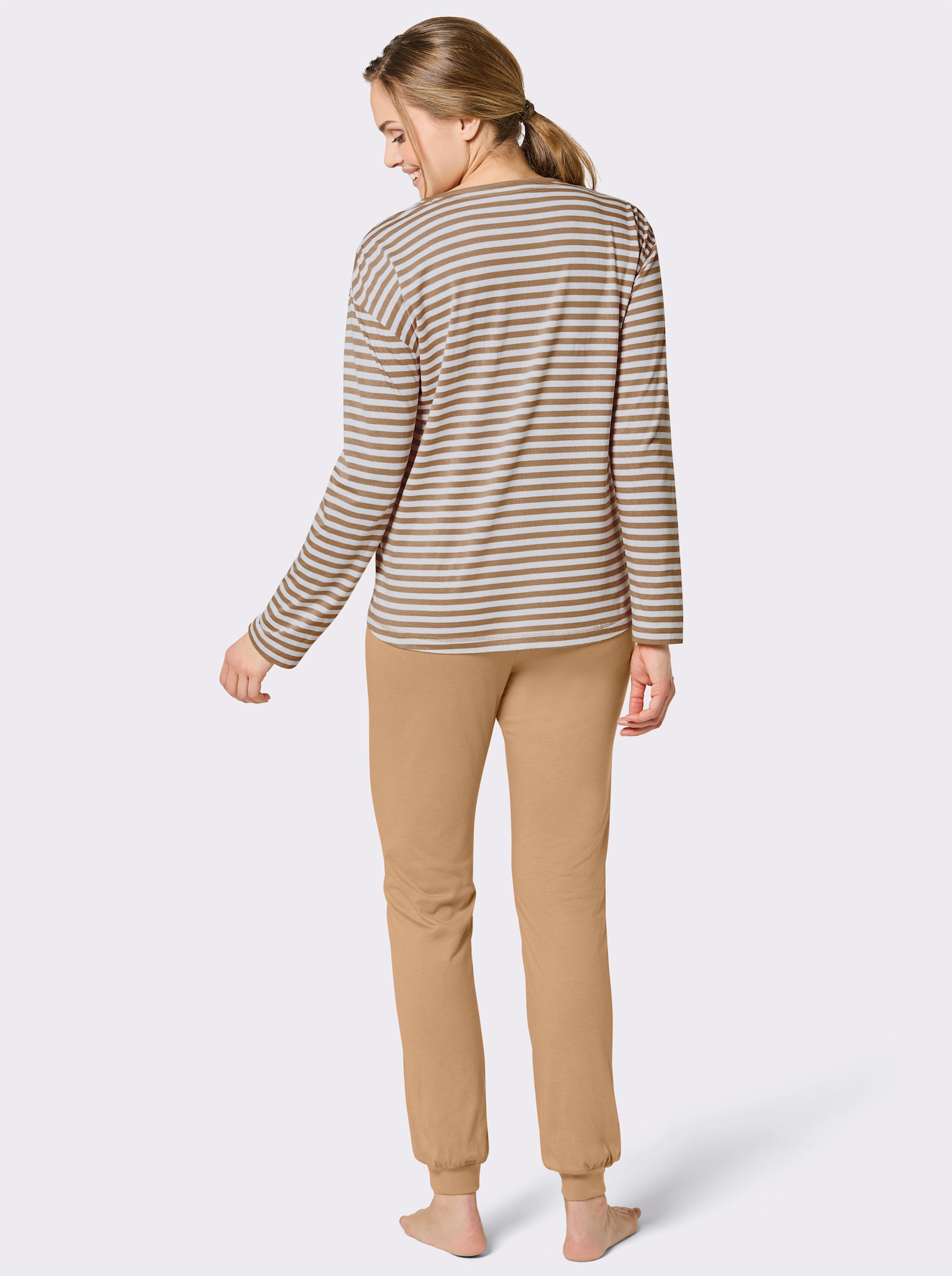 wäschepur Schlafanzug mit Ringelmuster - camel-weiß