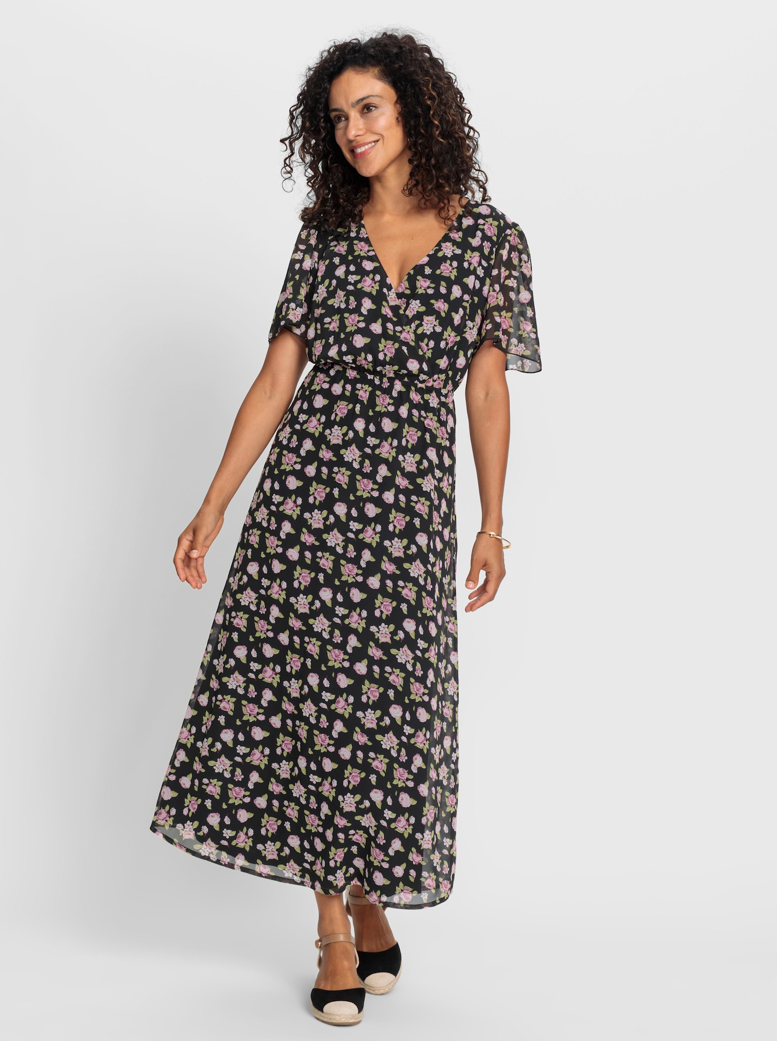 Blumenkleid in Georgette-Qualität - schwarz-weiß-gemustert