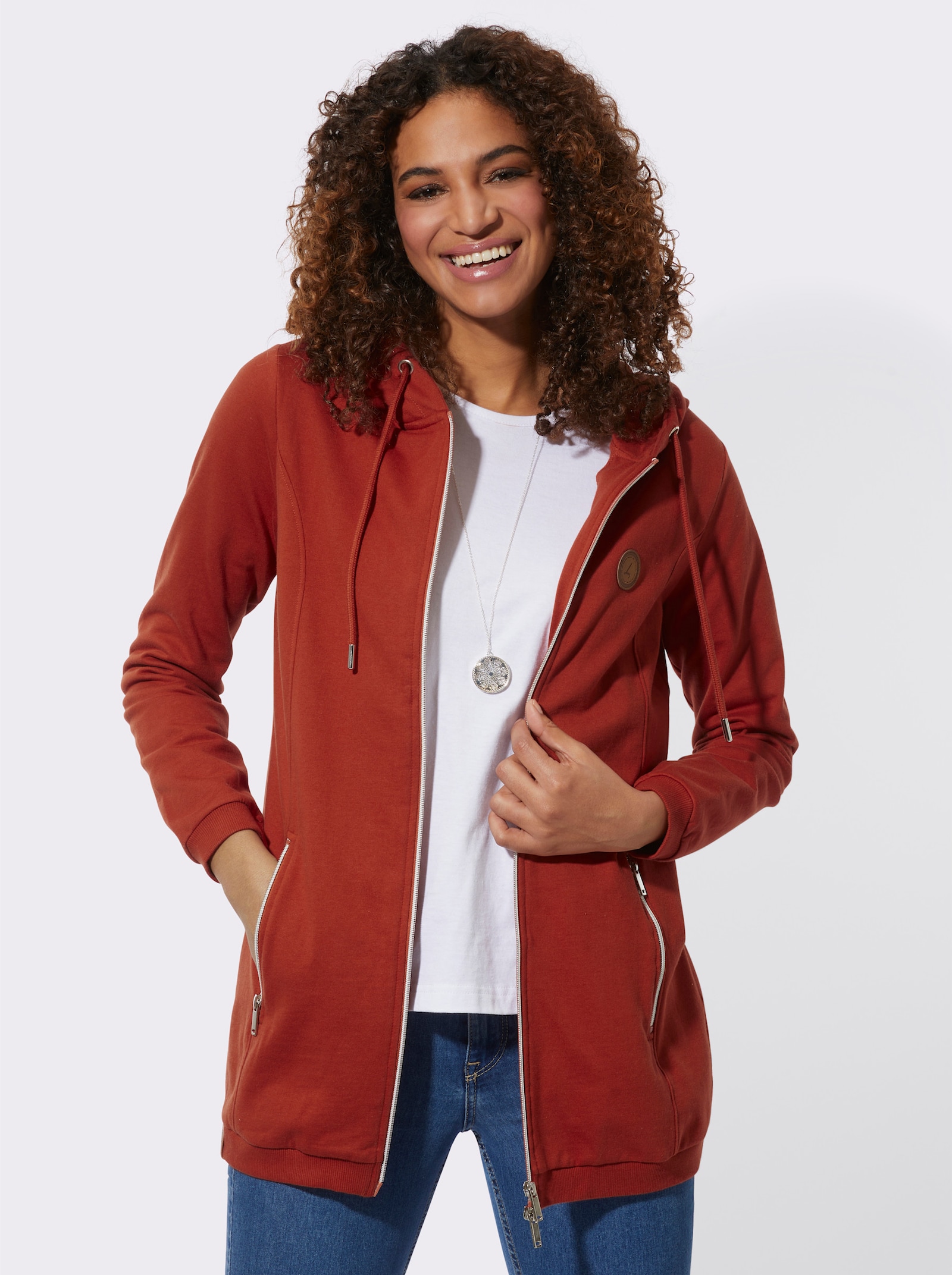 Mikina z měkce zdrsněného materiálu - rezavá