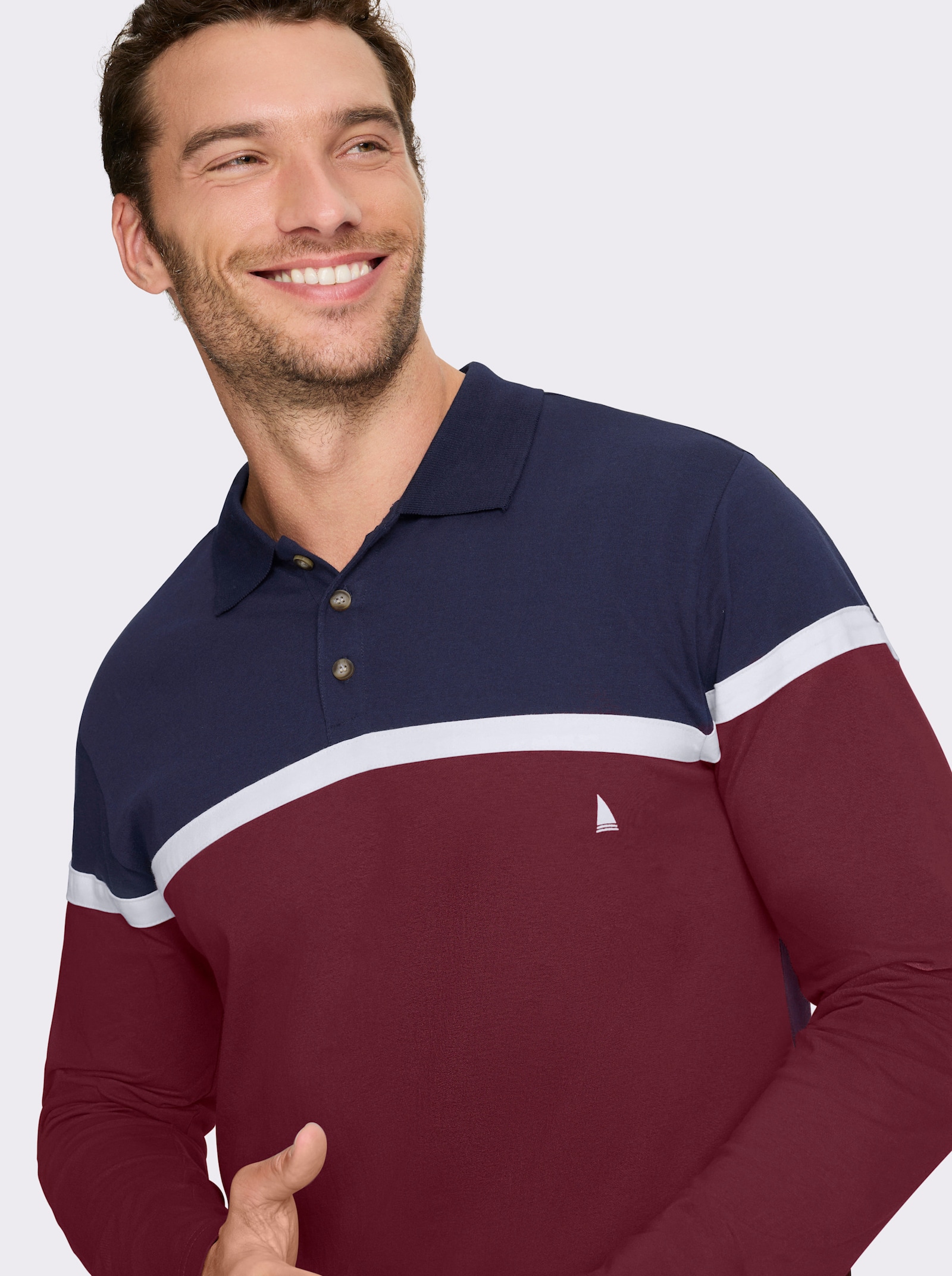 Catamaran Langarm-Poloshirt im Colour Blocking-Dessin - marine-dunkelrot