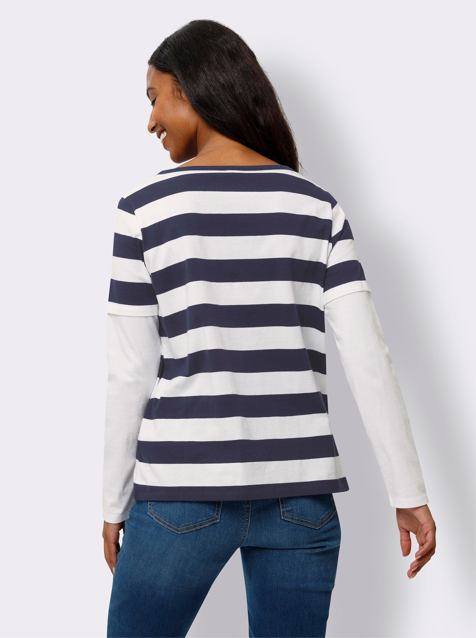 heine Langarmshirt in 2-in-1-Optik - ecru-marine-geringelt