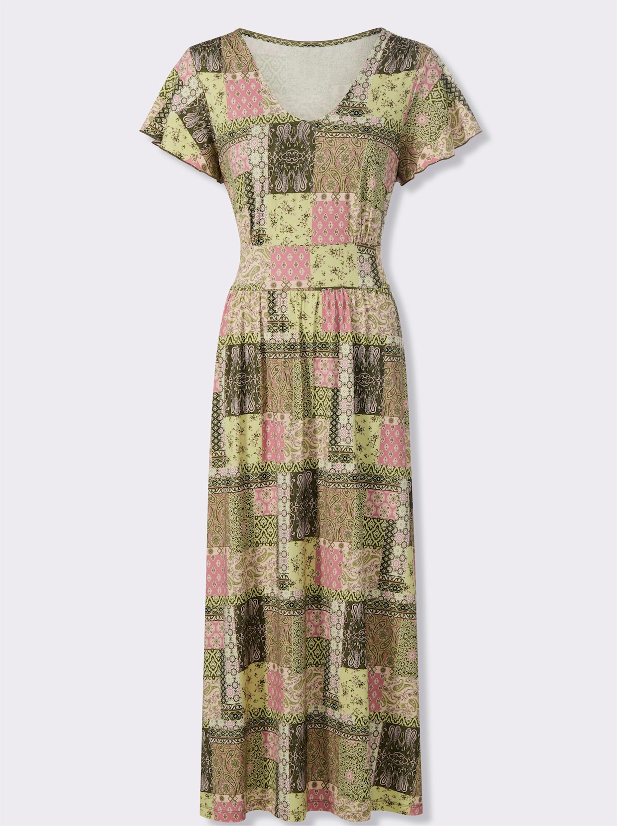 Jerseykleid - altrosa-oliv-bedruckt