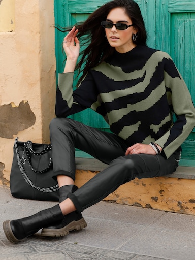 heine Pullover mit Zebramuster - khaki-schwarz-gemustert