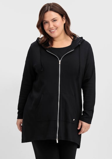 sheego Shirtjacke mit 2-Wege-Reißverschluss, Longform - schwarz