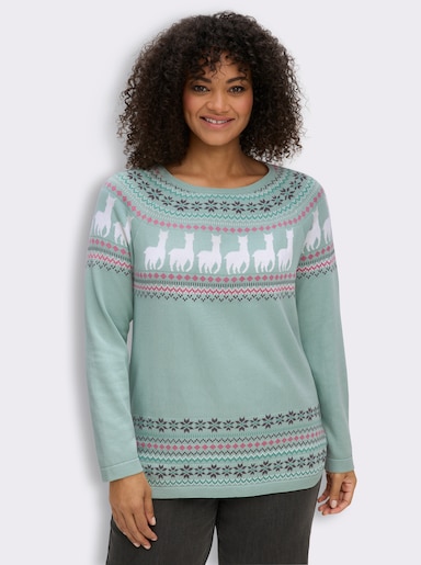 Langarm-Pullover mit Alpaka-Muster - kalkmint-ecru-gemustert