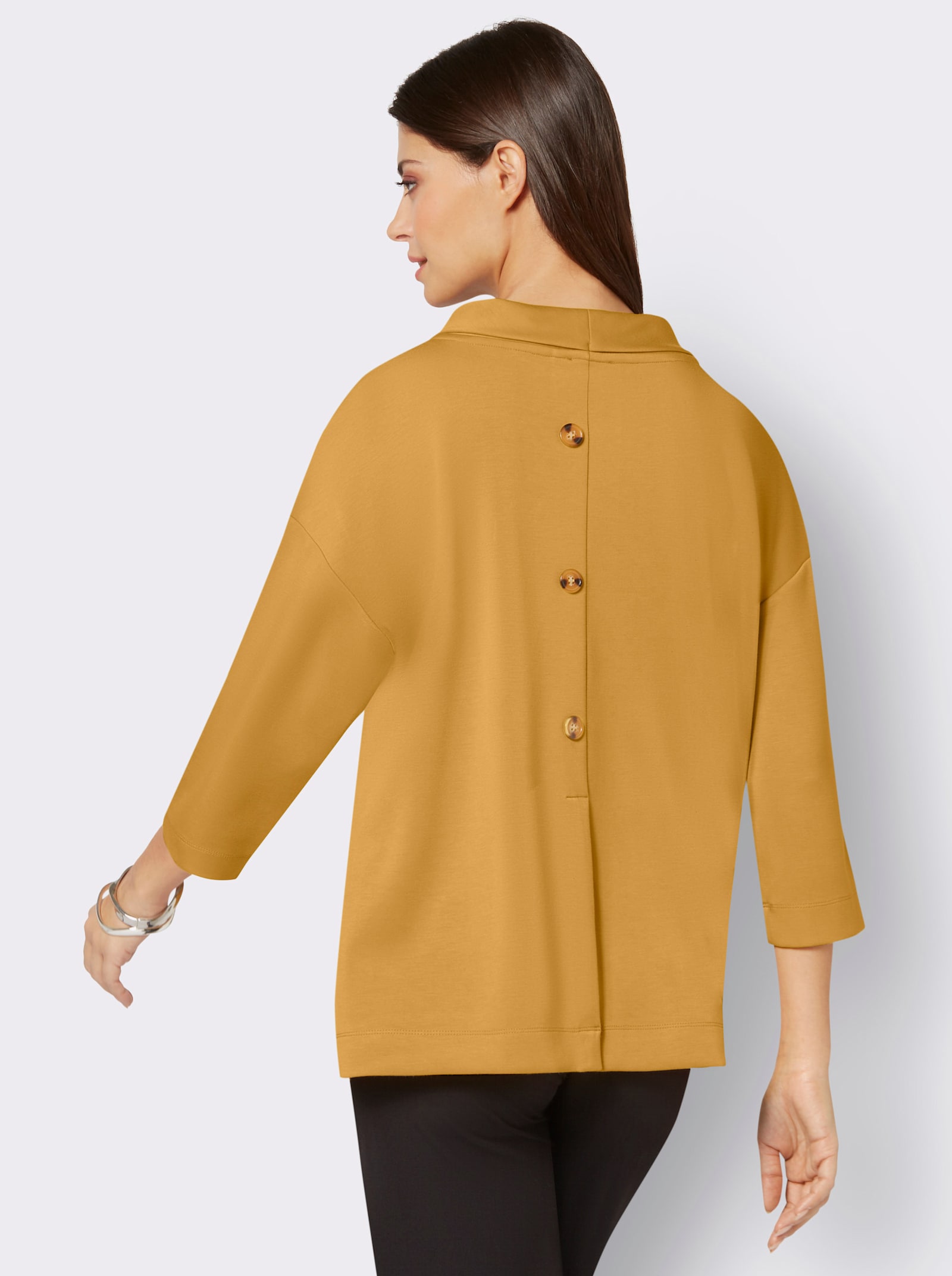 Rollkragenshirt mit Zierknöpfen im Rückteil - ocker