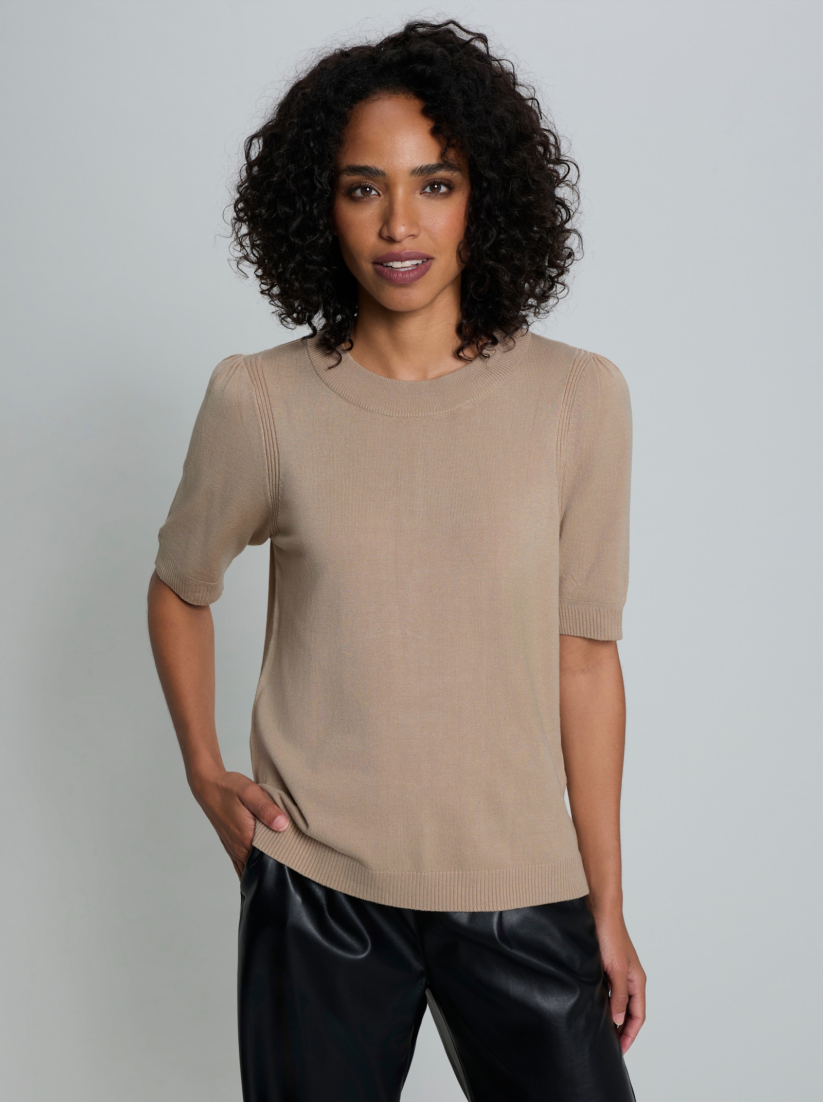 heine Kurzarmpullover mit Puffärmeln - beige
