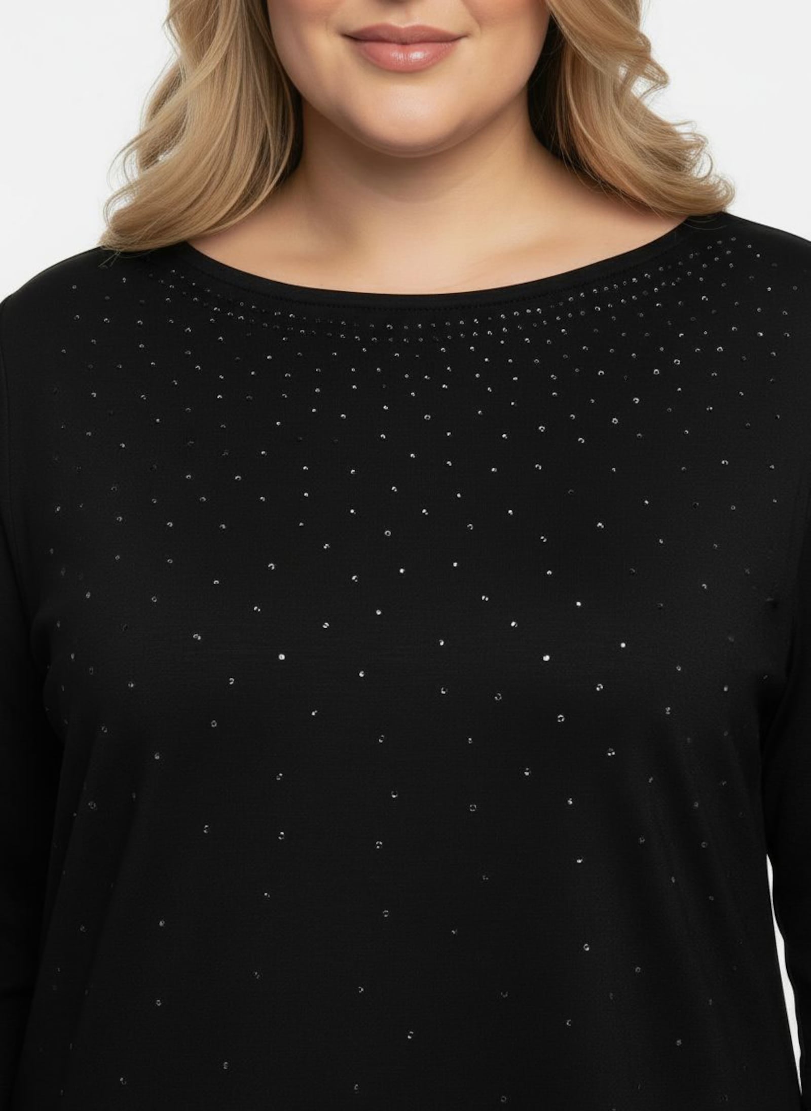 3/4-Arm-Shirt mit Glitzersteinchen - schwarz
