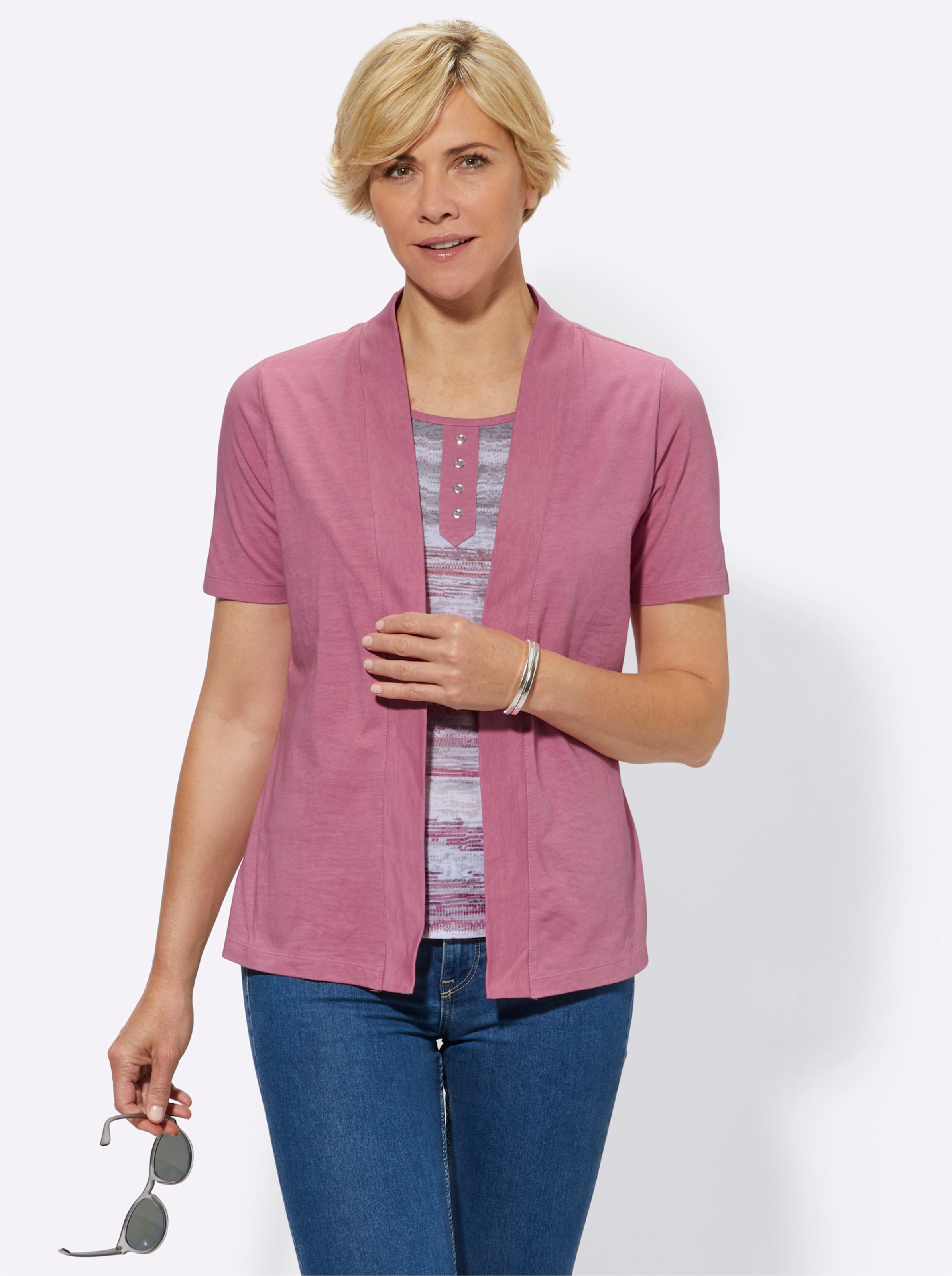 Witt Damen 2-in-1-Shirt, altrosé-gemustert