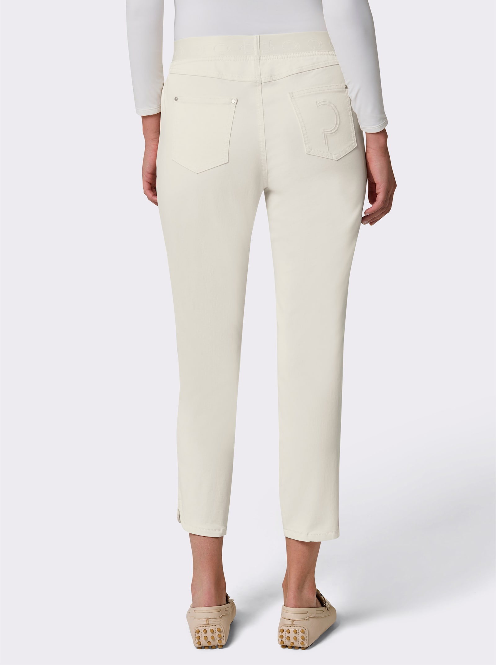 CREATION L PREMIUM Schlupfjeans mit Nieten-Details - ecru