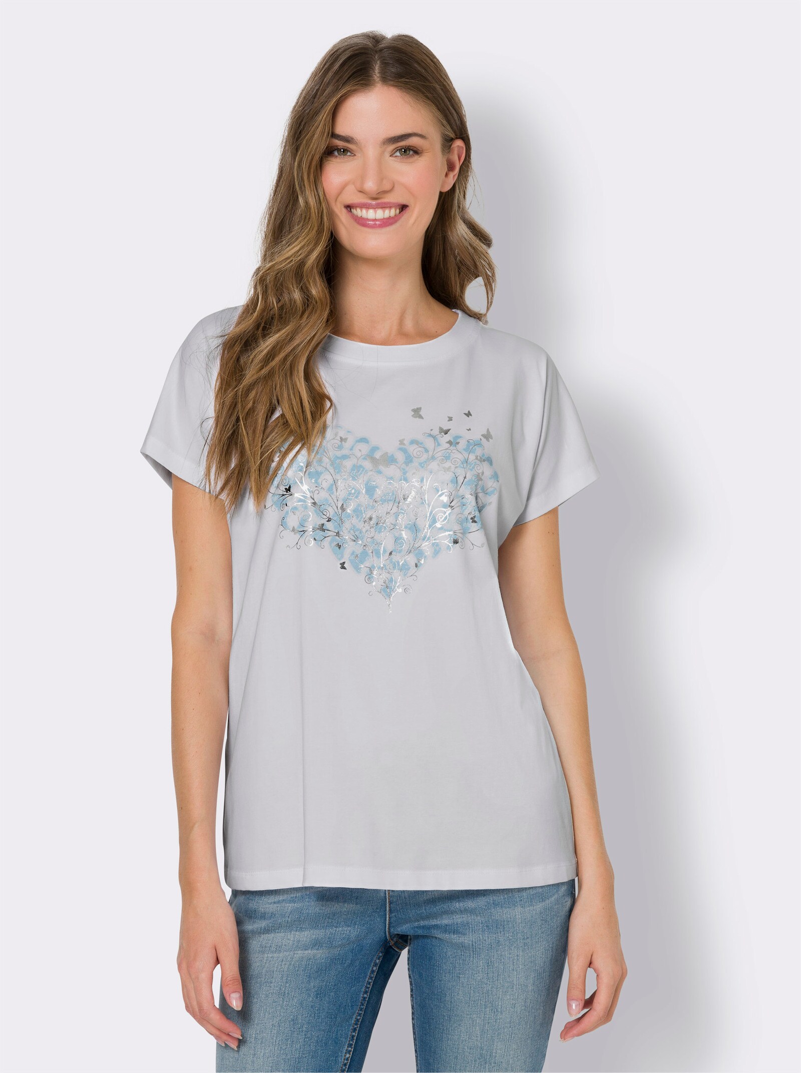 heine Print-Shirt mit platziertem Herz-Druck - weiß