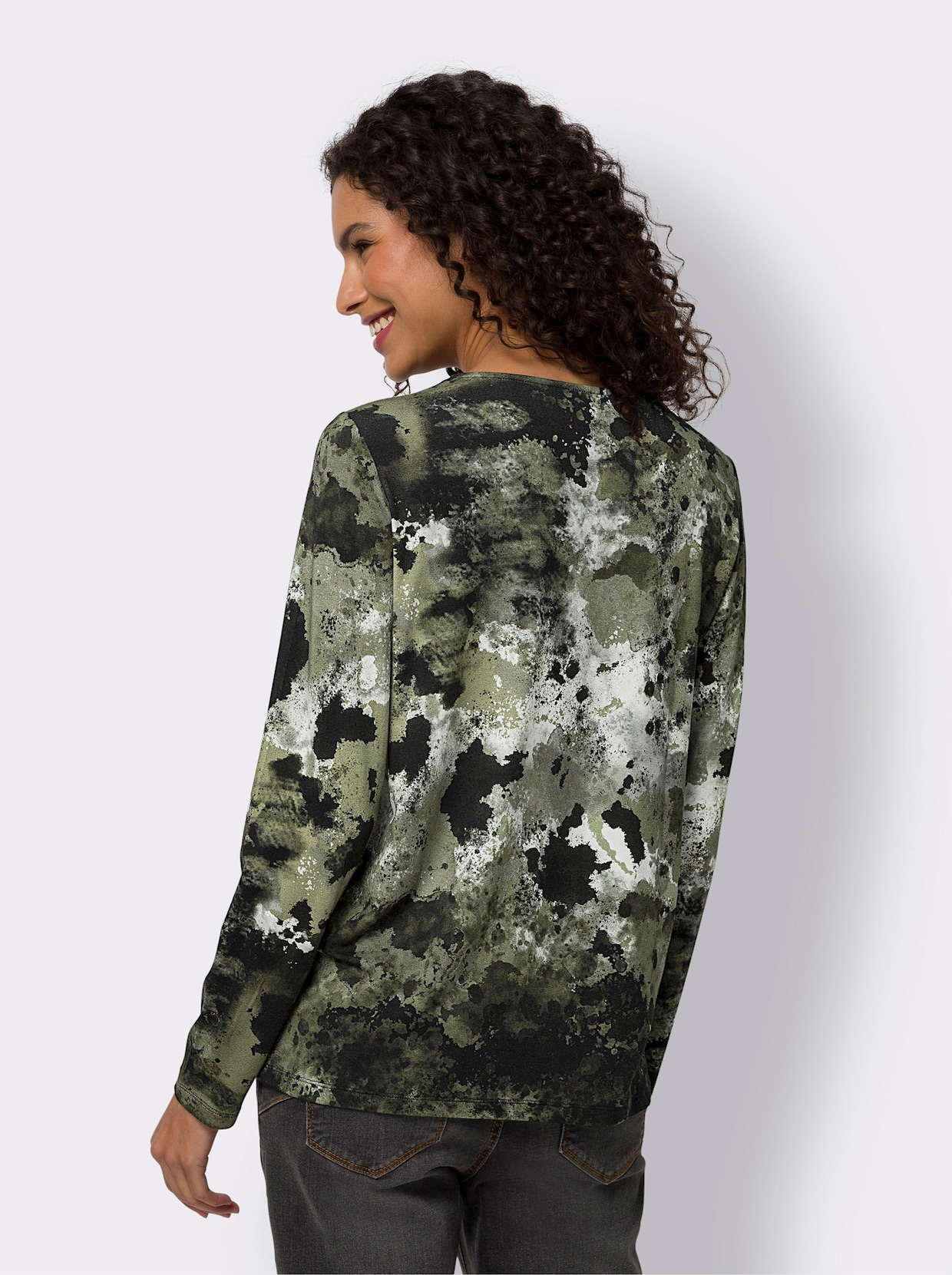 heine Shirt met lange mouwen - kaki/zwart bedrukt