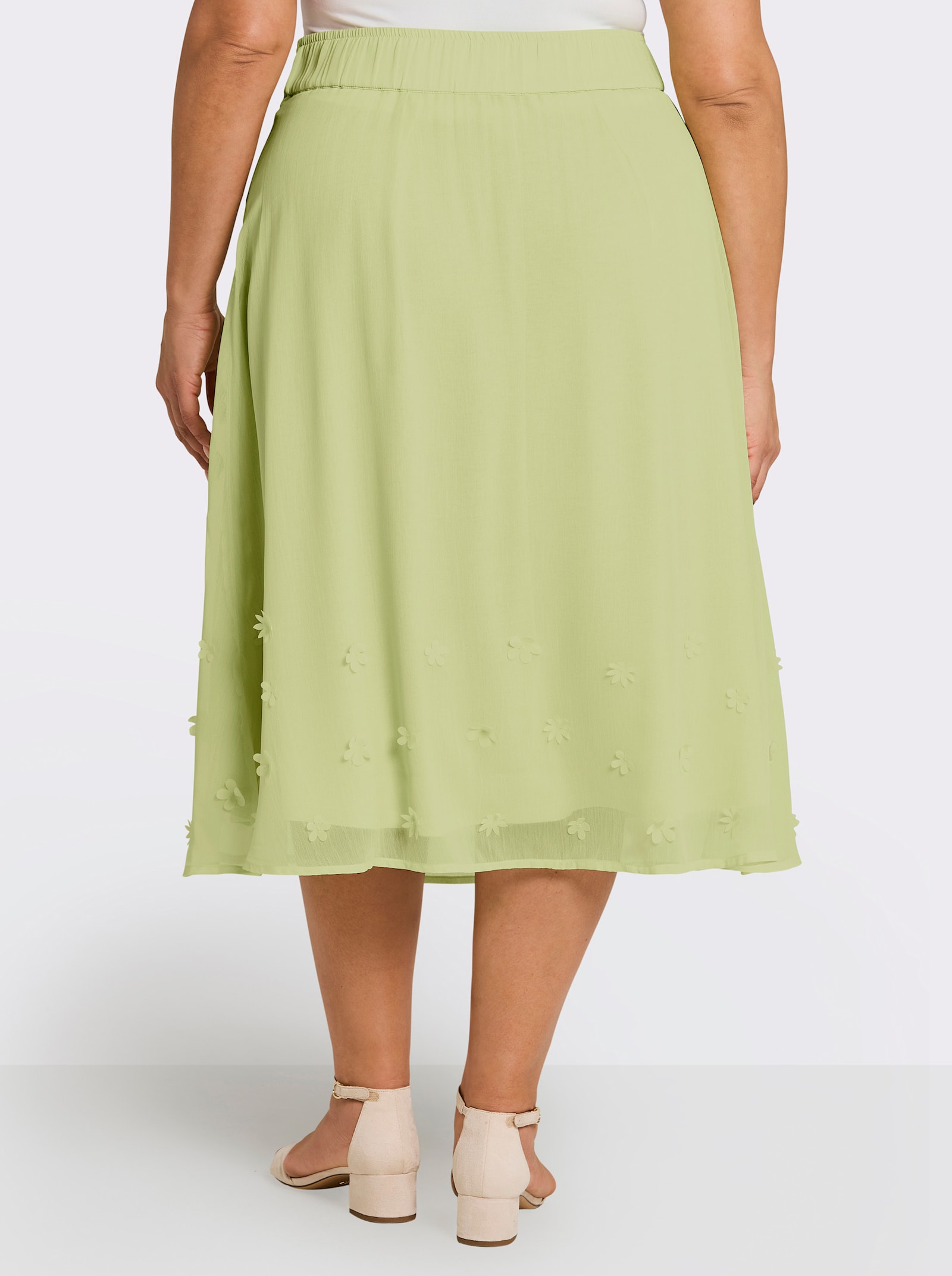 sheego Chiffonrock mit Blüten-Applikationen am Saum - pistazie