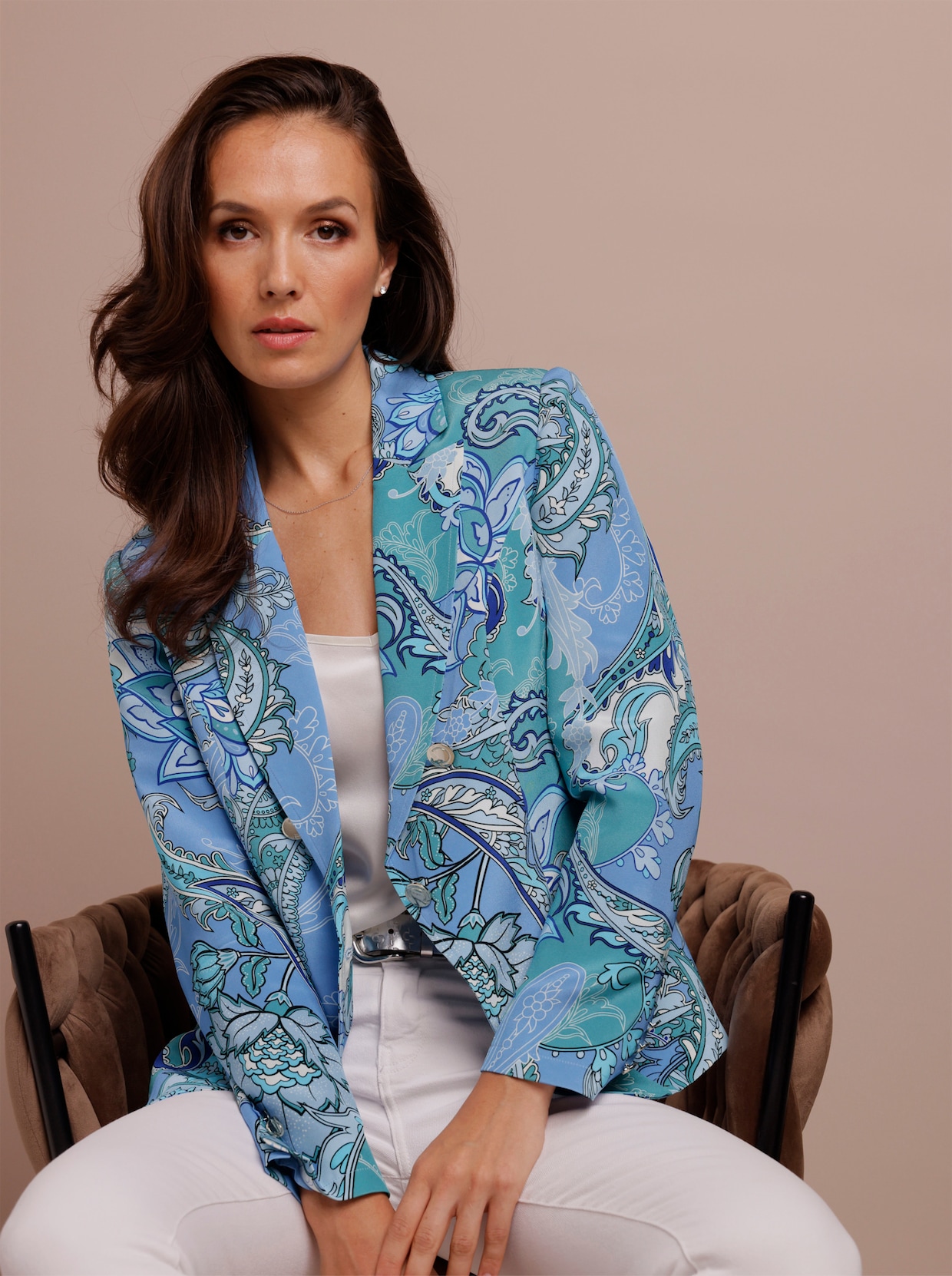CREATION L PREMIUM Blazer aus reiner, edler Seide - himmelblau-eisblau-bedruckt