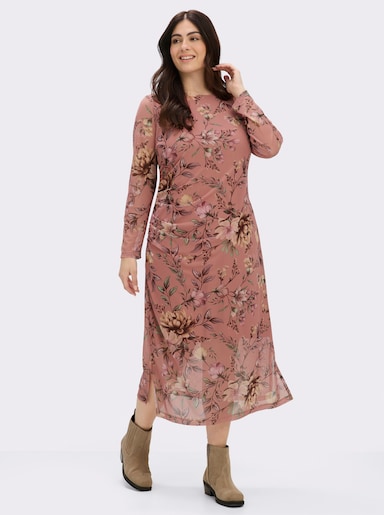 sheego Blumenkleid aus Mesh-Qualität - rosenholz-camel-bedruckt