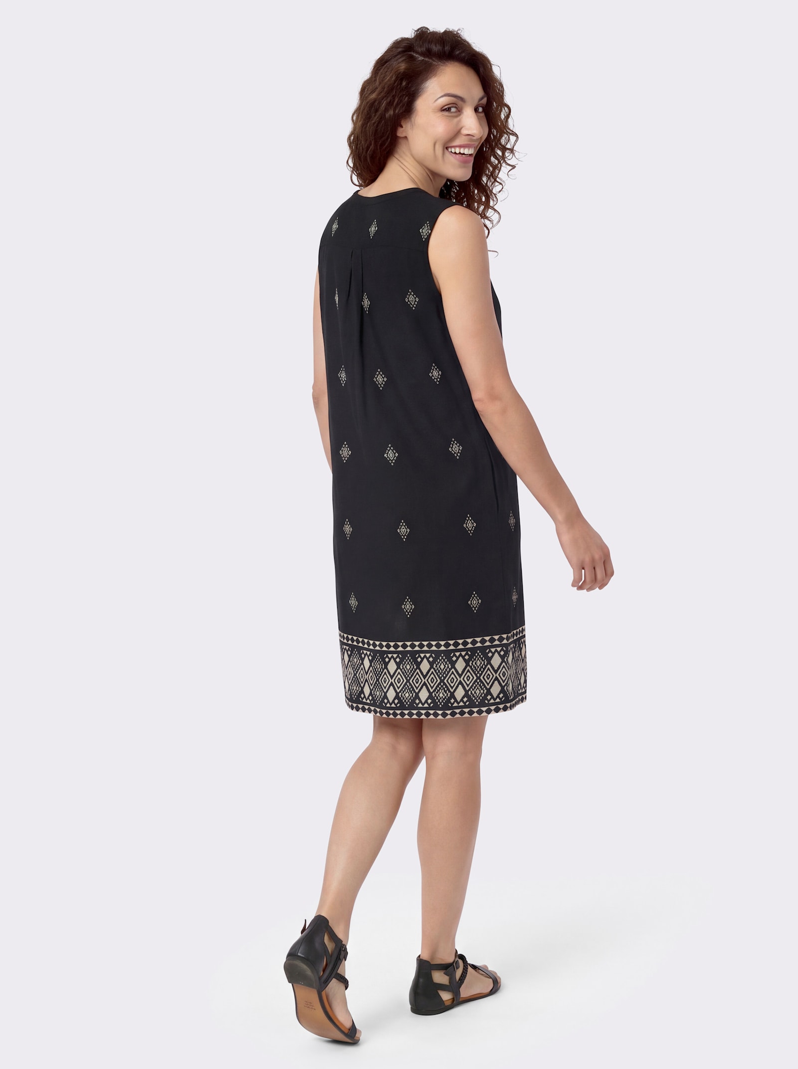 Druckkleid aus reiner Viskose - schwarz-elfenbein-bedruckt